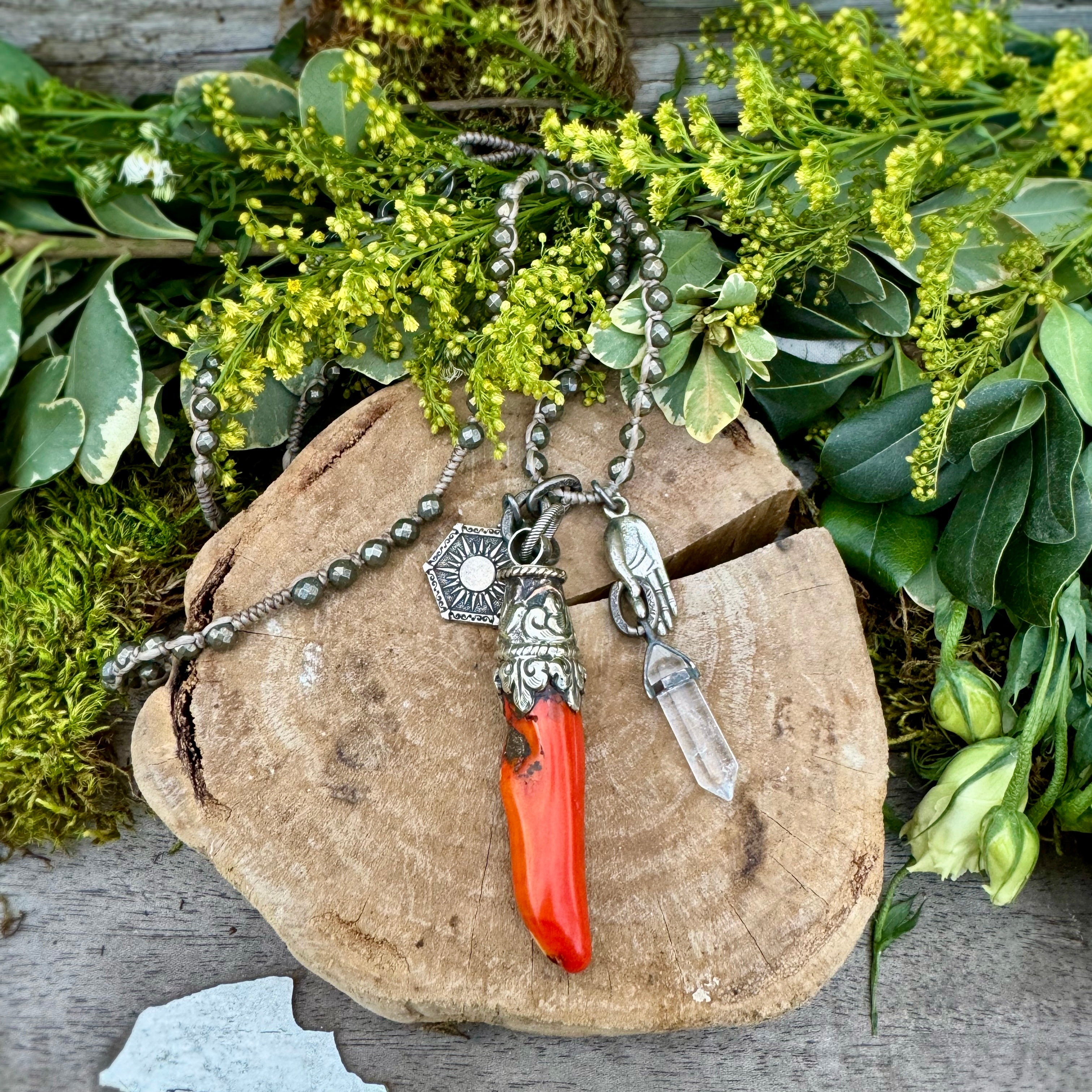 Paula Carvalho Pyrite & Orange Coral Necklace