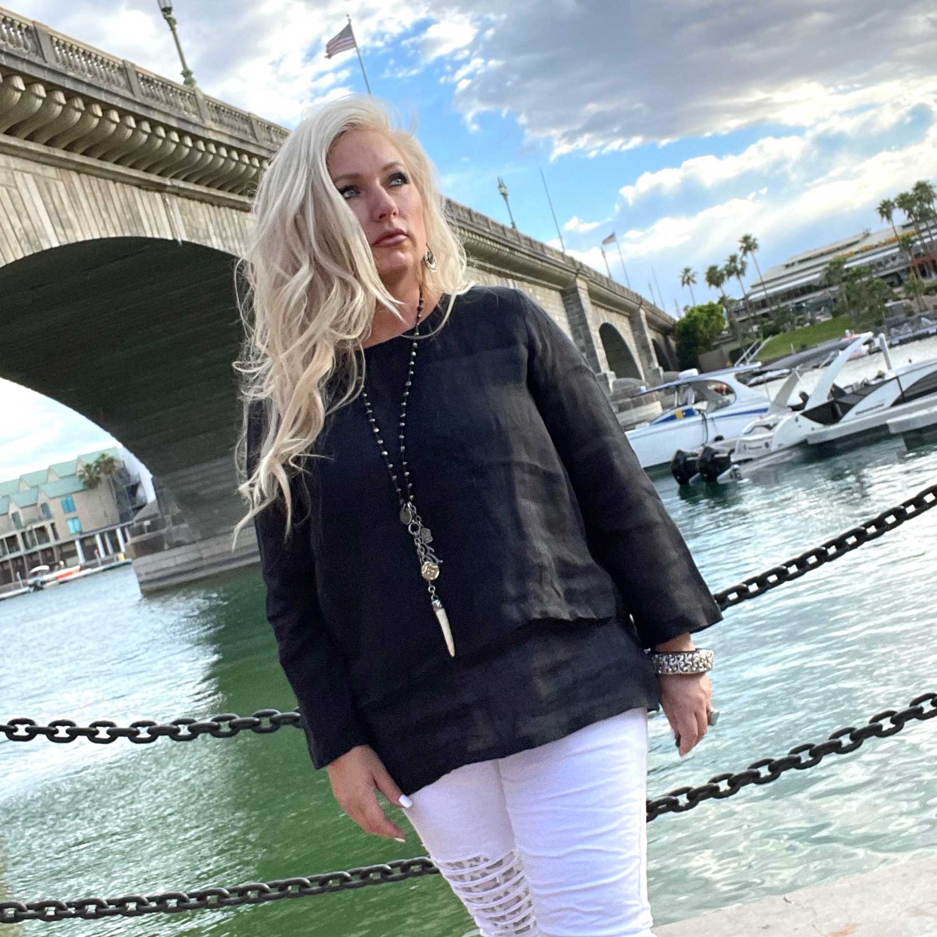 Audrey Double-Layer Linen Top (Black)