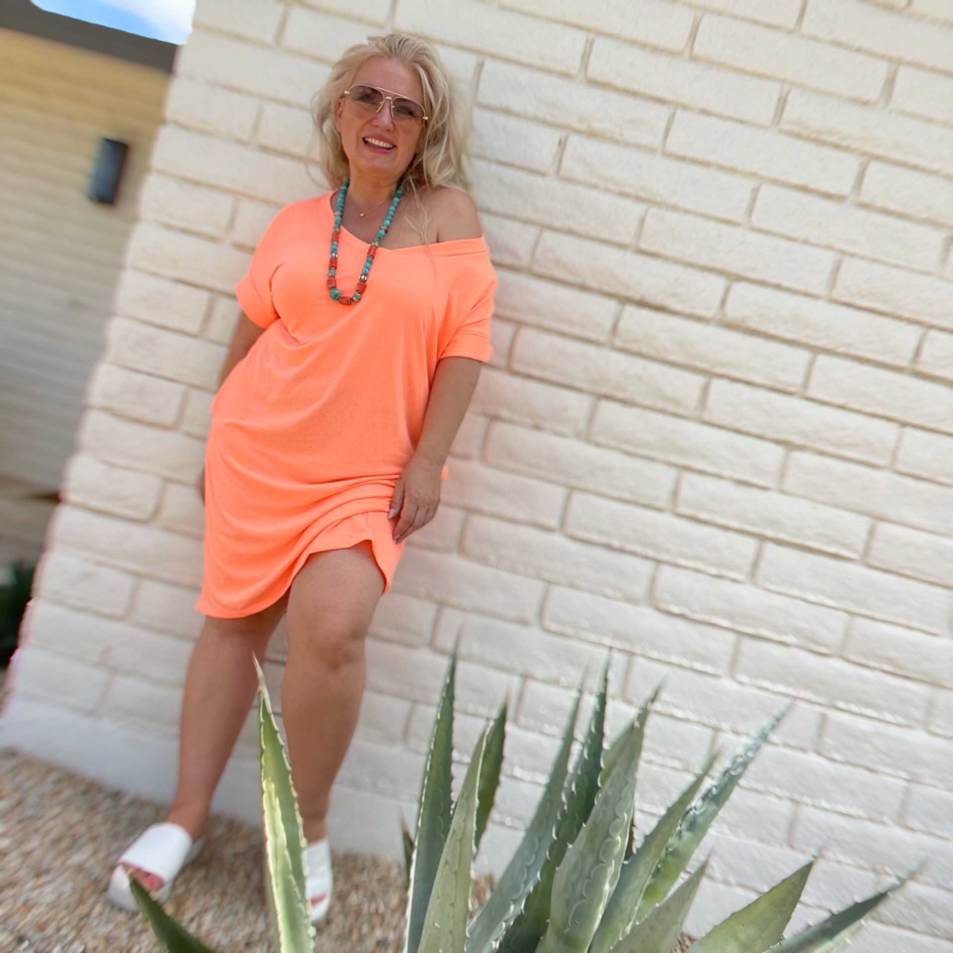 Beach Basics Tee Shirt Dress (Neon Orange)