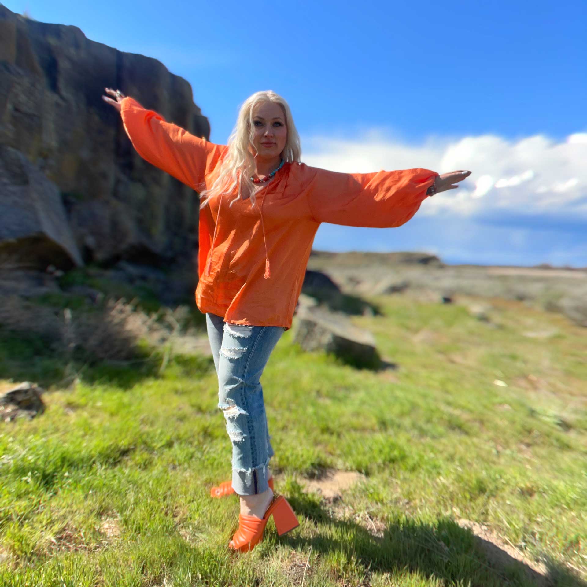 Bella Boho Blouse (Orange)