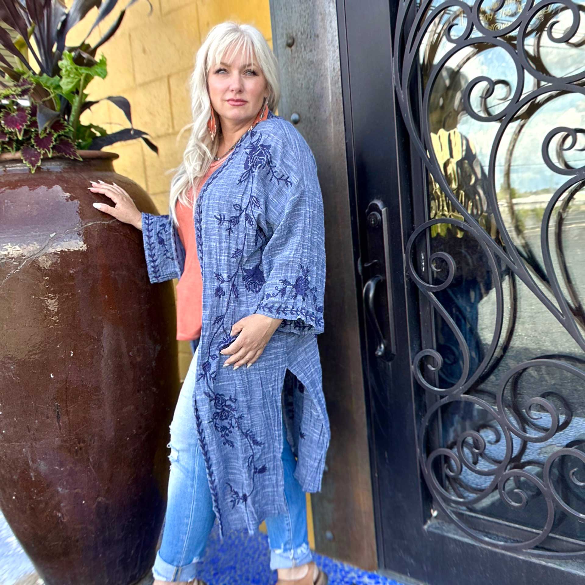 Blue Lagoon Embroidered Kimono