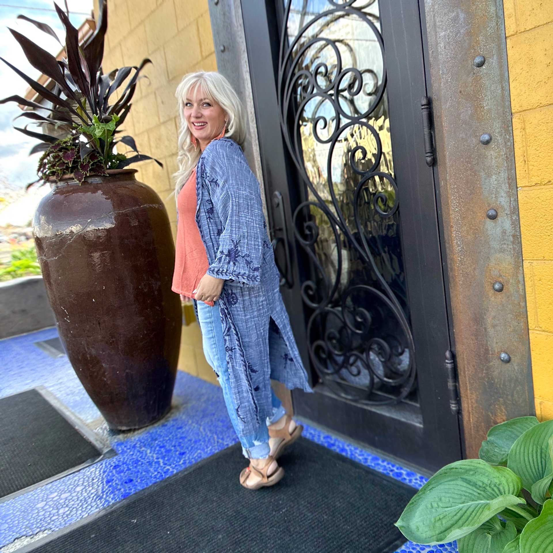 Blue Lagoon Embroidered Kimono