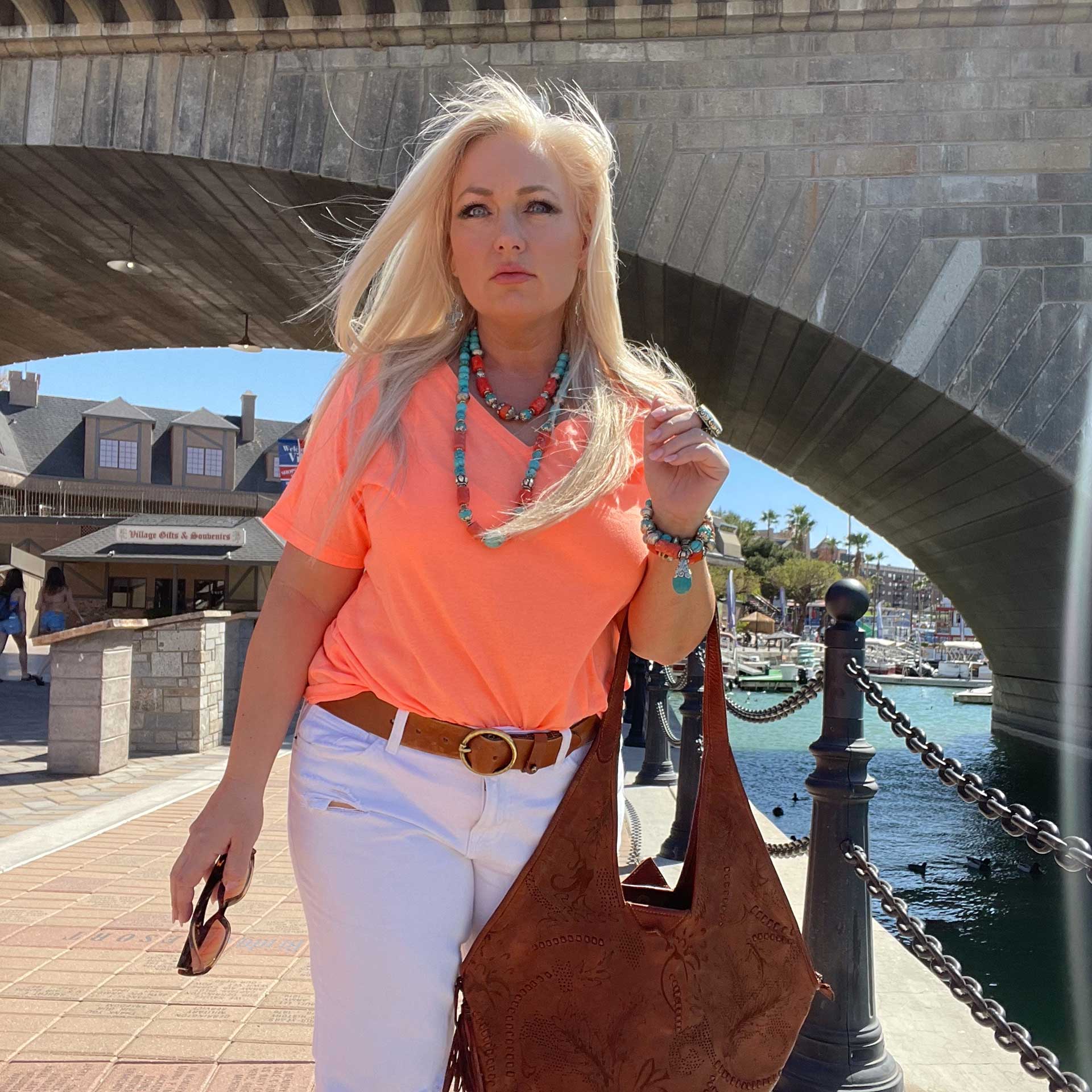 Boyfriend V-Neck Tee (Neon Orange)