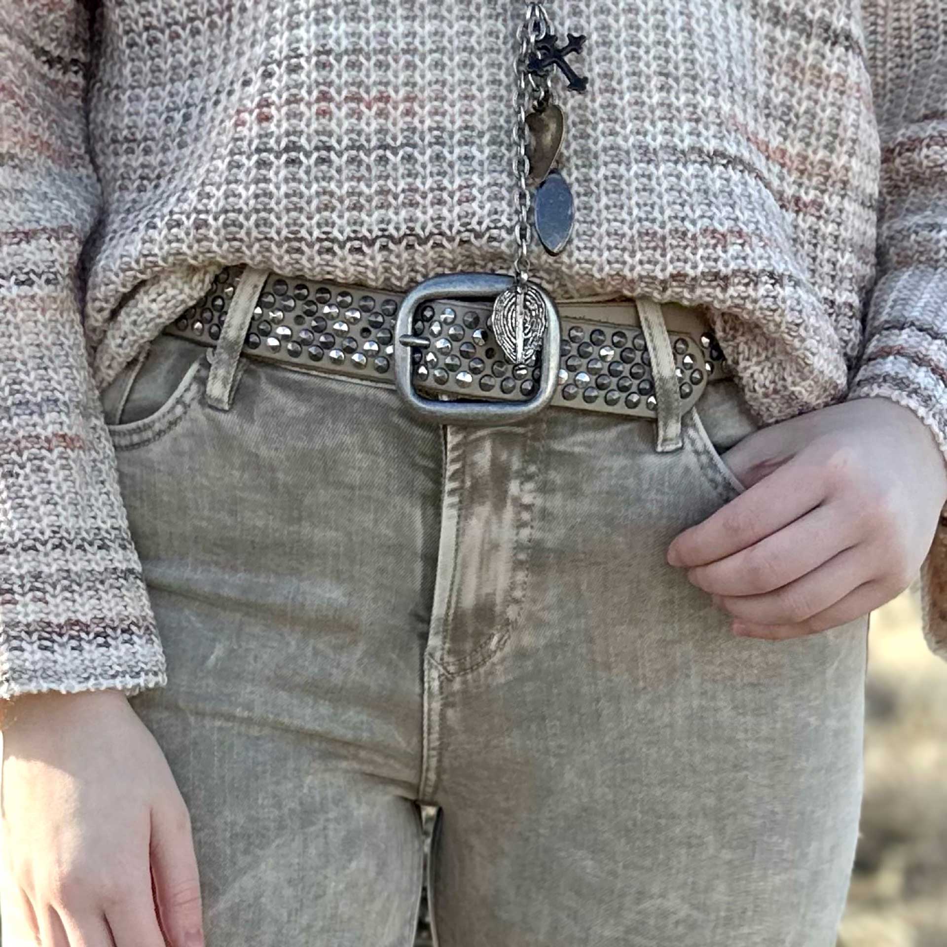 Bradley Pyramid Studded Belt (Latte)