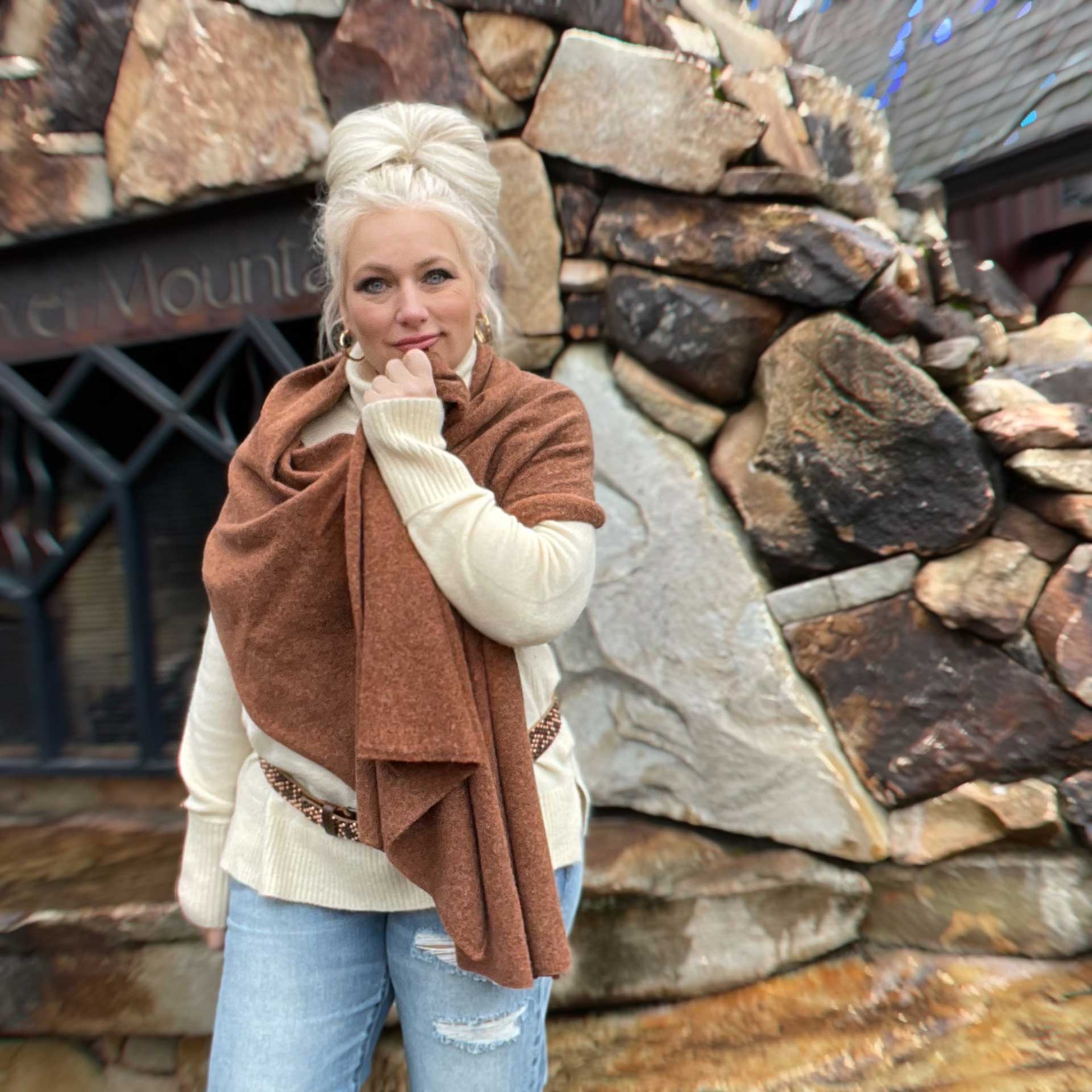 Cadence Cashmere Blend Wrap Scarf (Cognac)