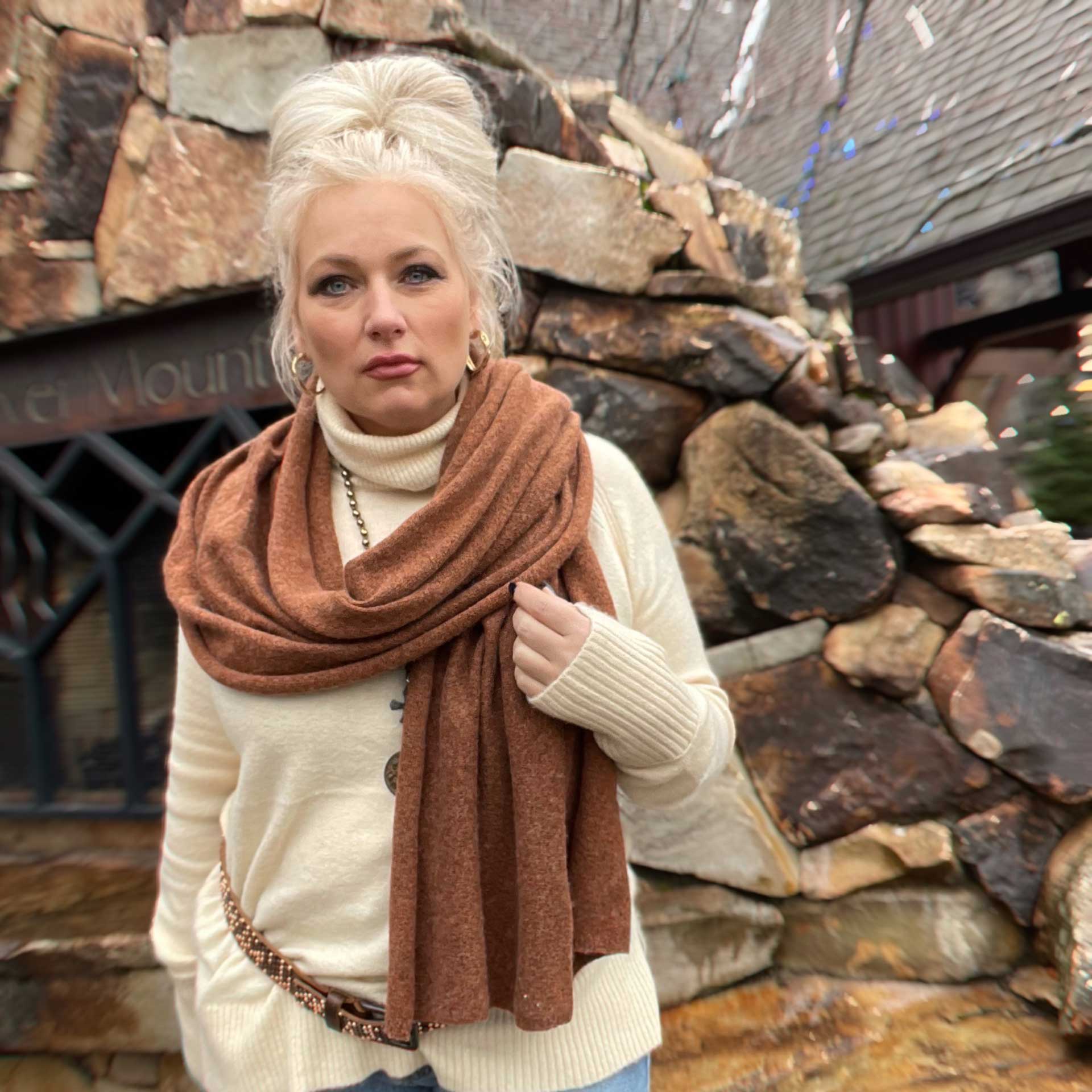 Cadence Cashmere Blend Wrap Scarf (Cognac)