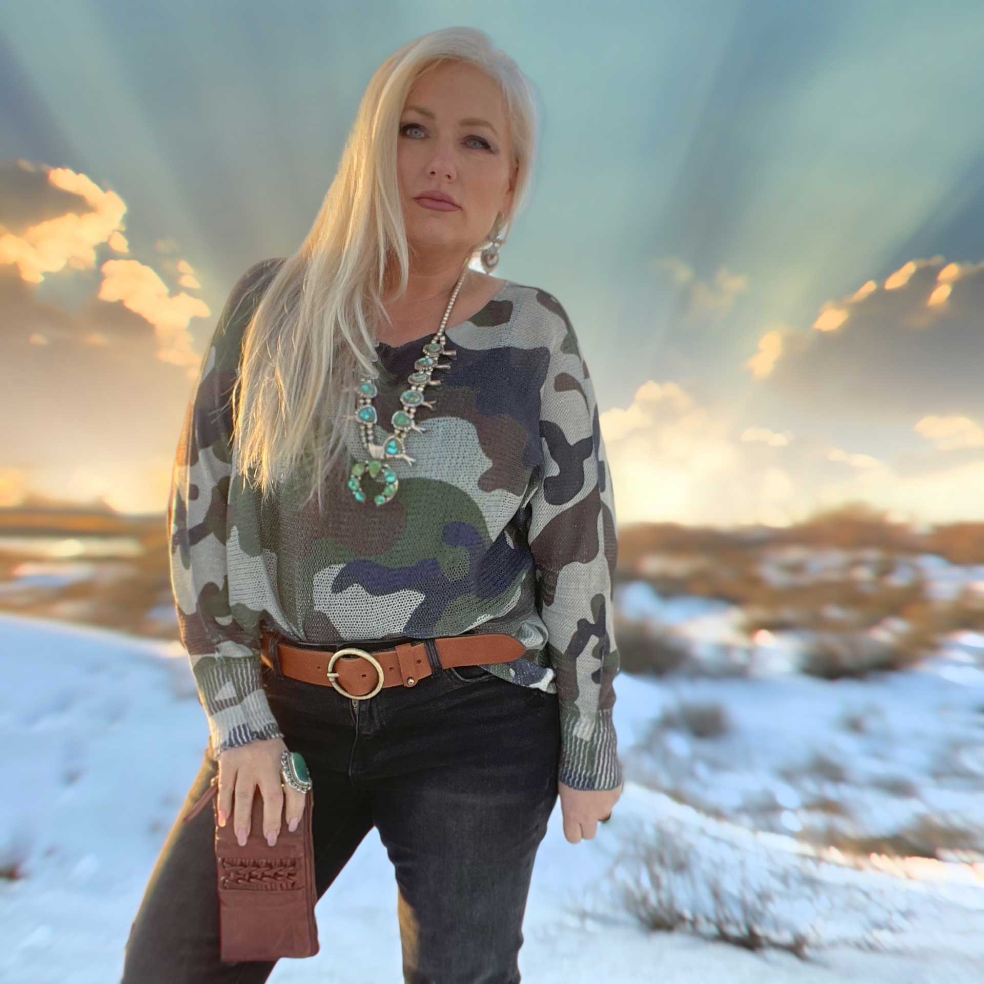 Cheyenne Camo Sweater (Leaf)