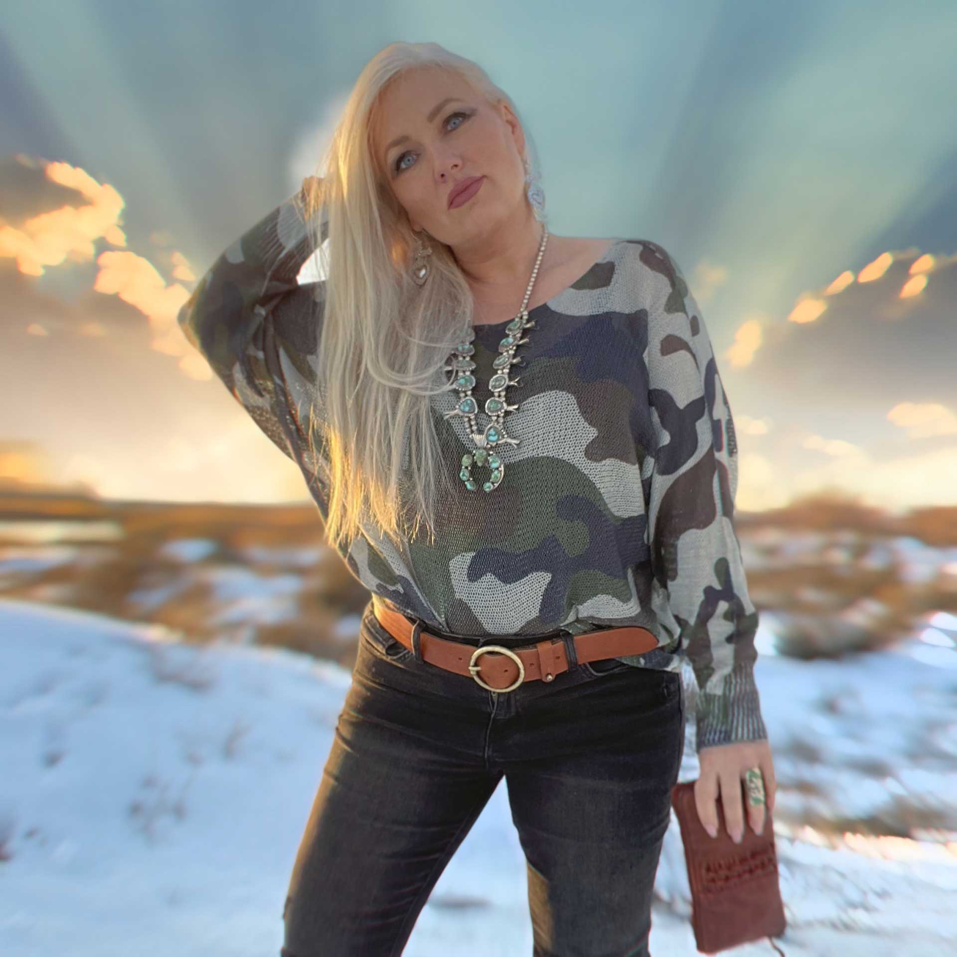 Cheyenne Camo Sweater (Leaf)