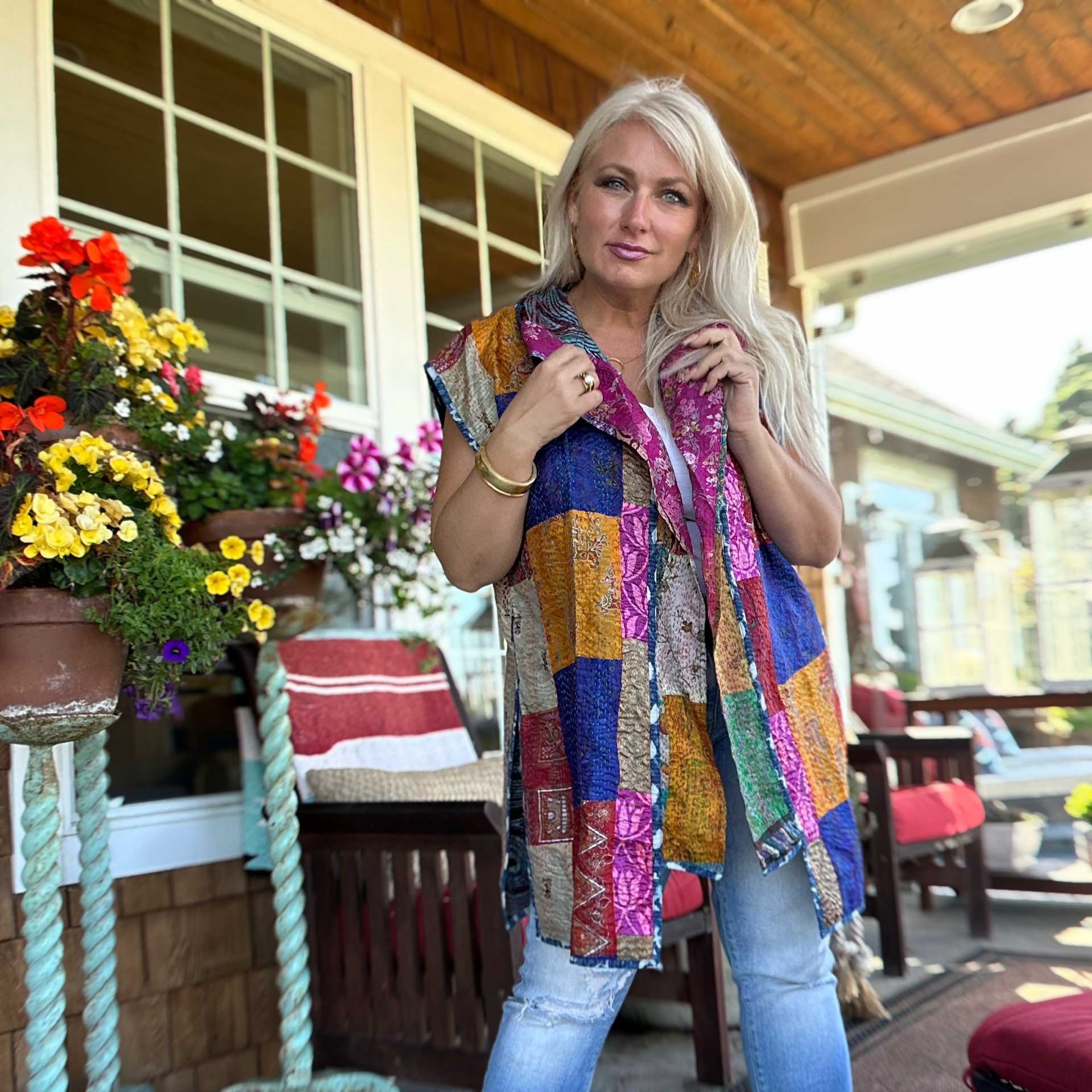 Destiny Silk Vintage Kantha Vest #23