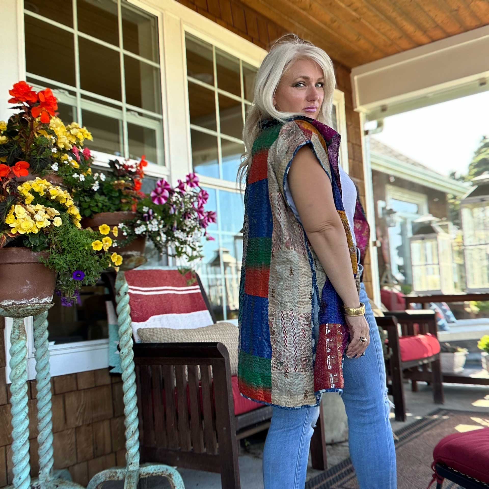 Destiny Silk Vintage Kantha Vest #23