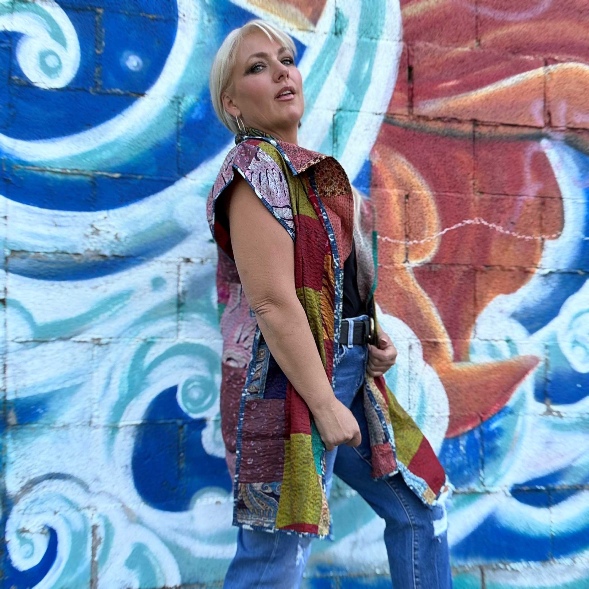Destiny Silk Vintage Kantha Vest #29