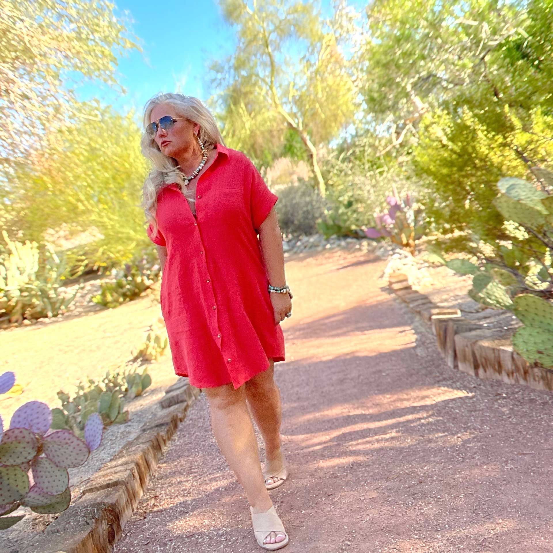 Easy Livin’ Button-Up Dress (Coral)