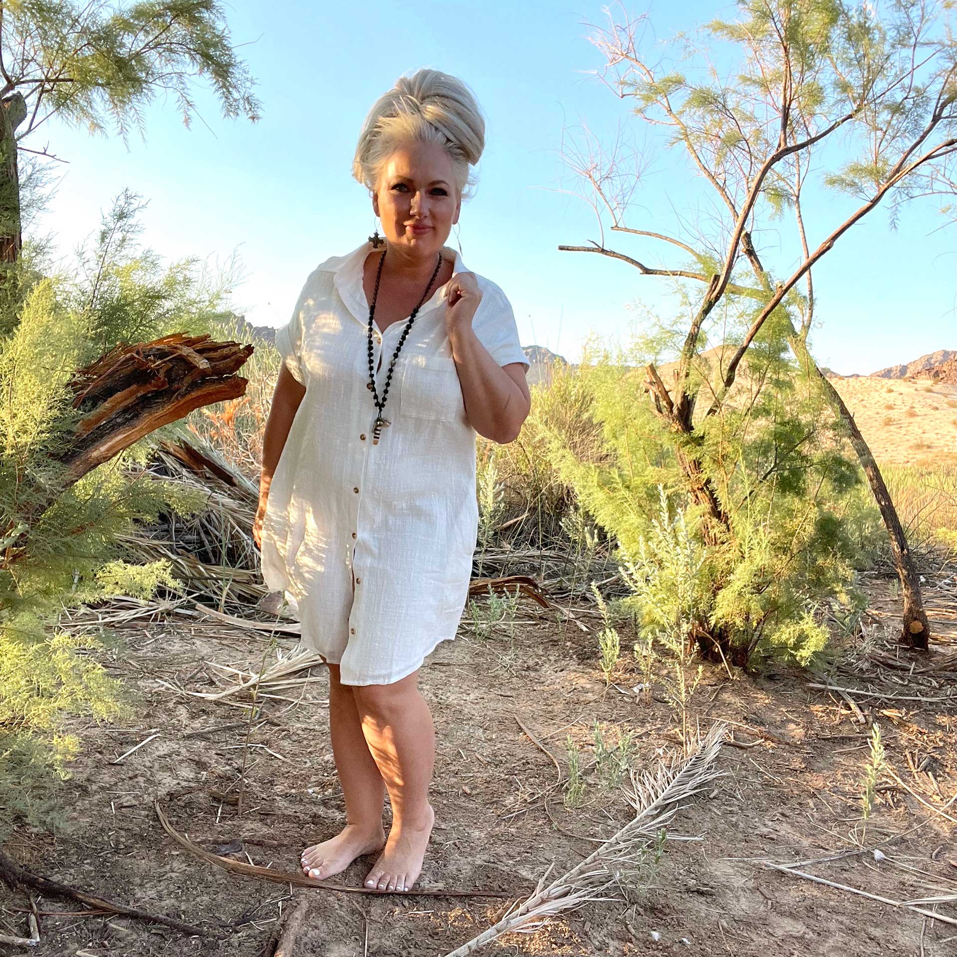 Easy Livin’ Button-Up Dress (Ivory)