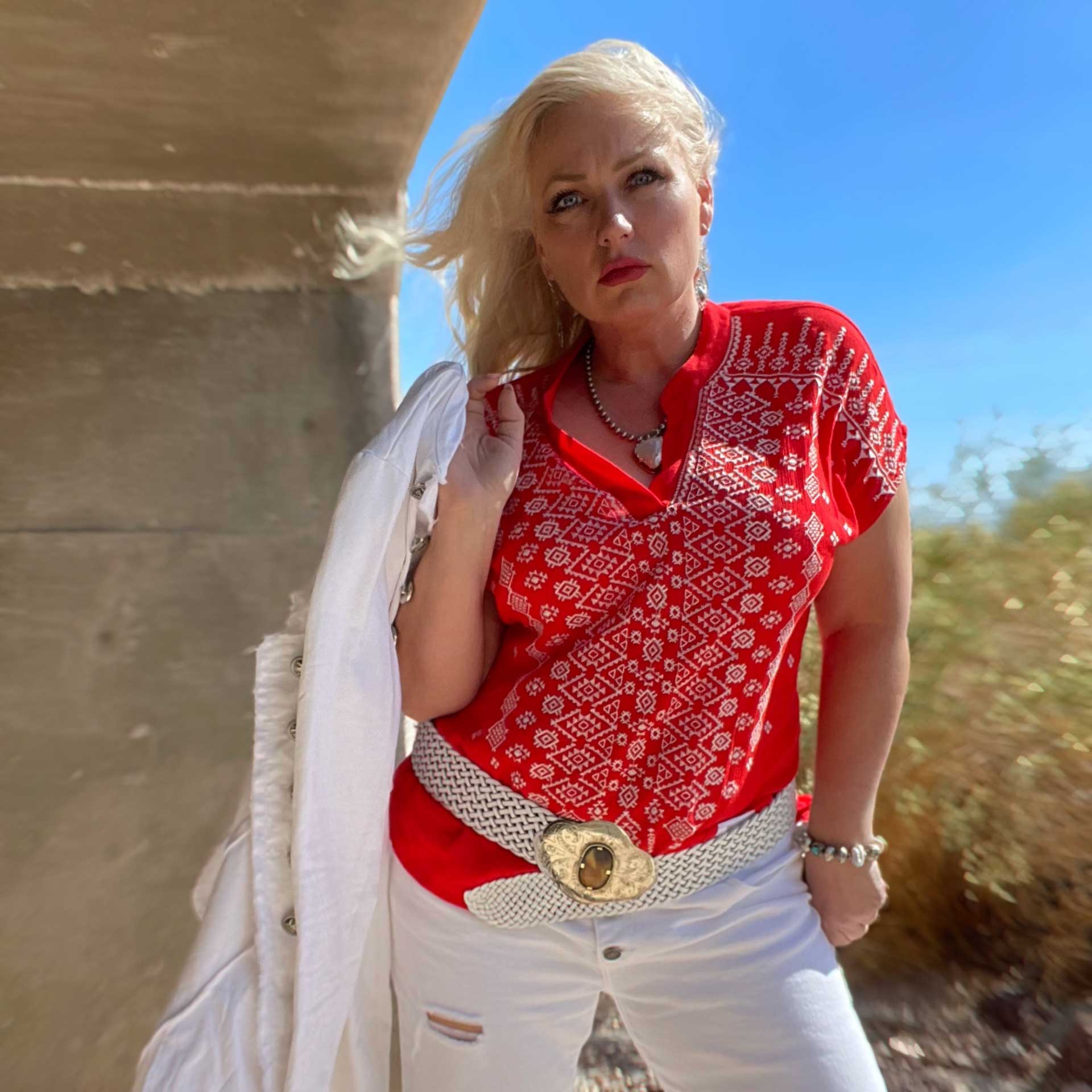 Emery Embroidered Top (Red)