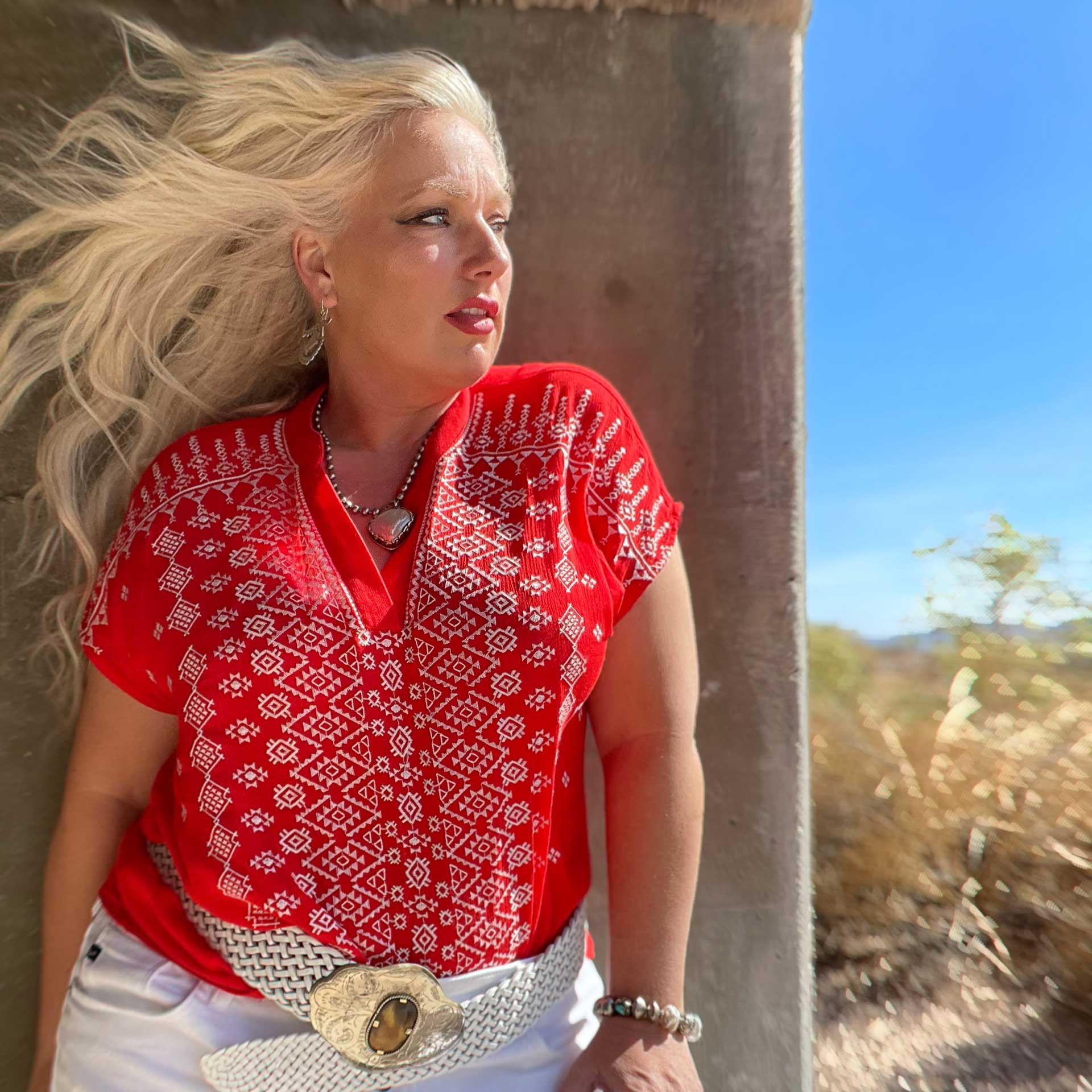 Emery Embroidered Top (Red)