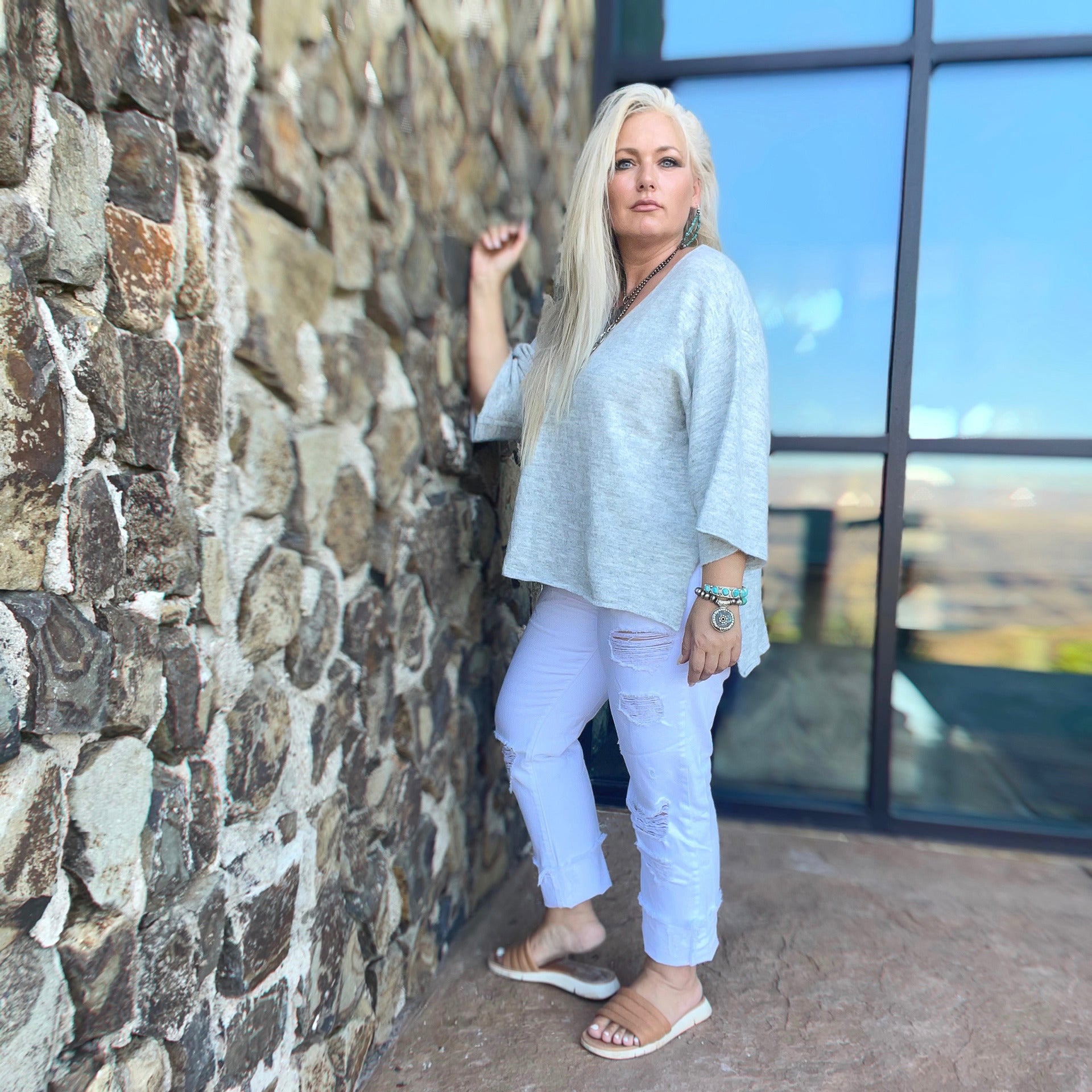 Essence V-Neck Sweater (Silver)