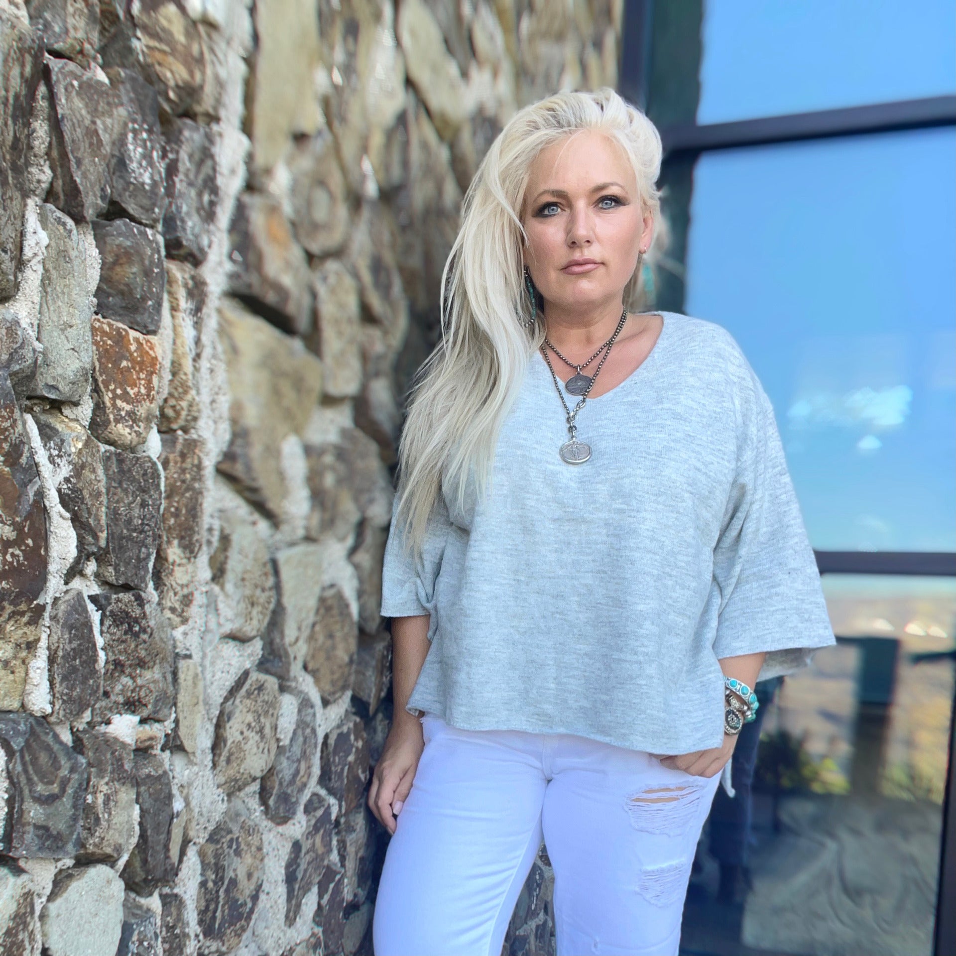 Essence V-Neck Sweater (Silver)