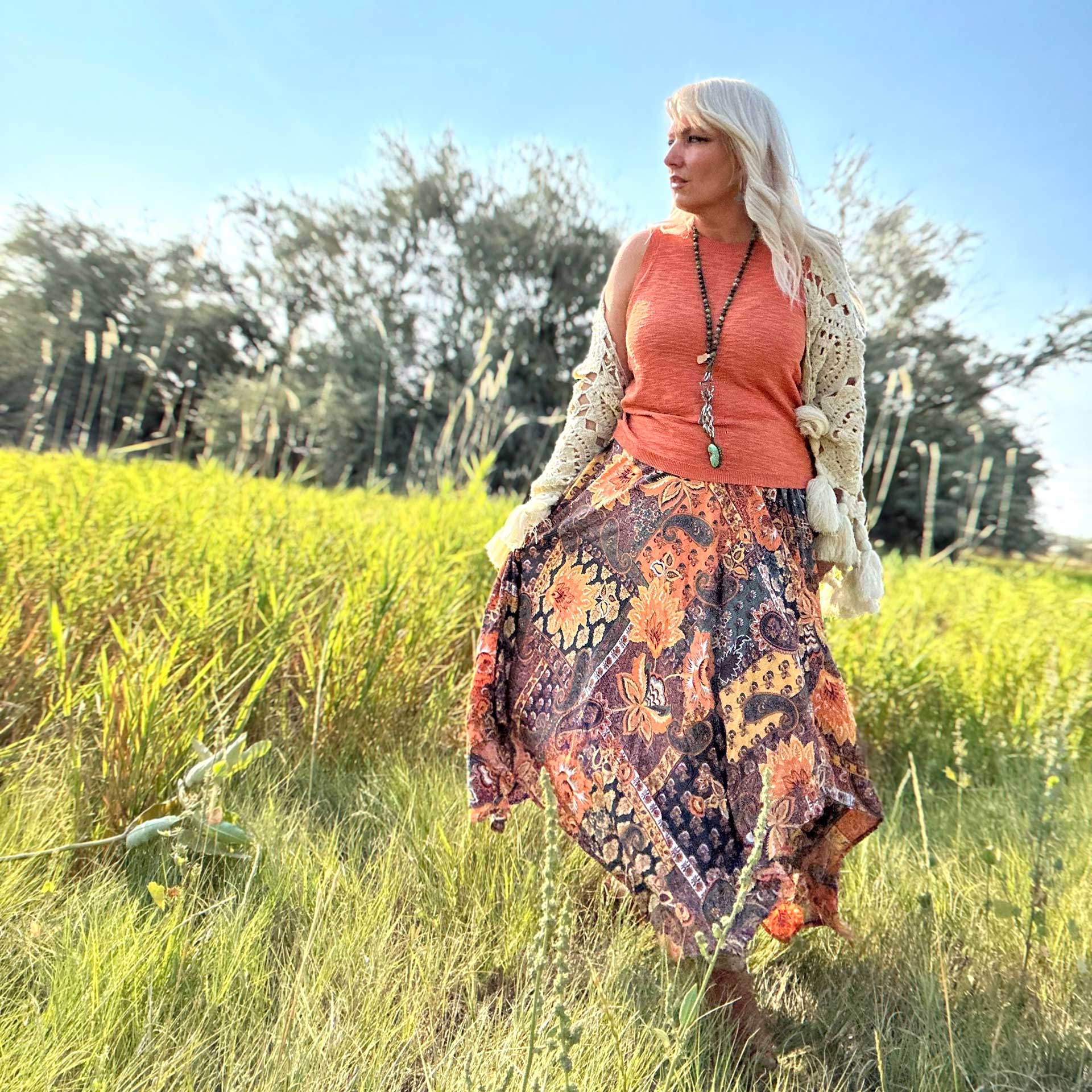 Floral Sunset Handkerchief Hem Skirt
