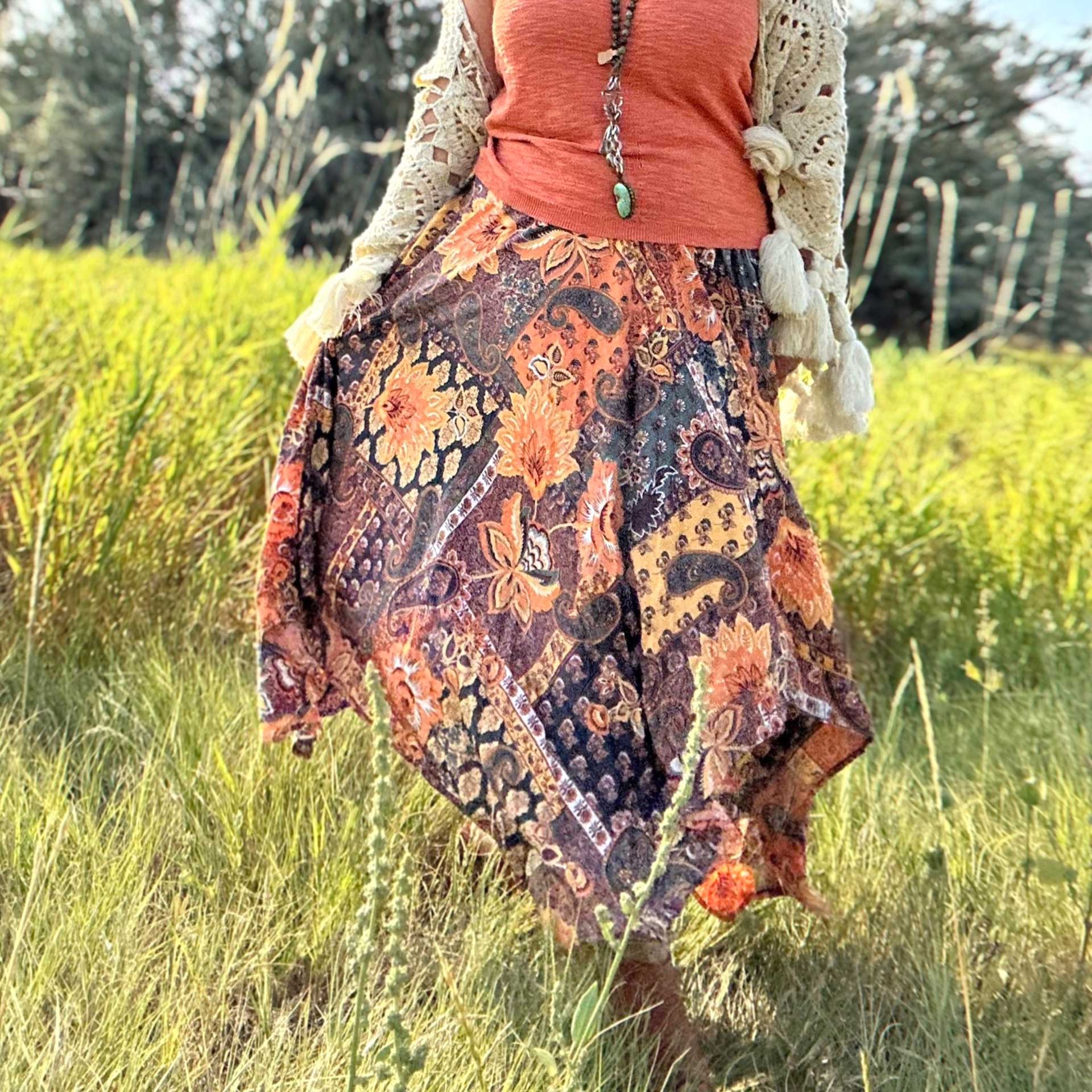 Floral Sunset Handkerchief Hem Skirt
