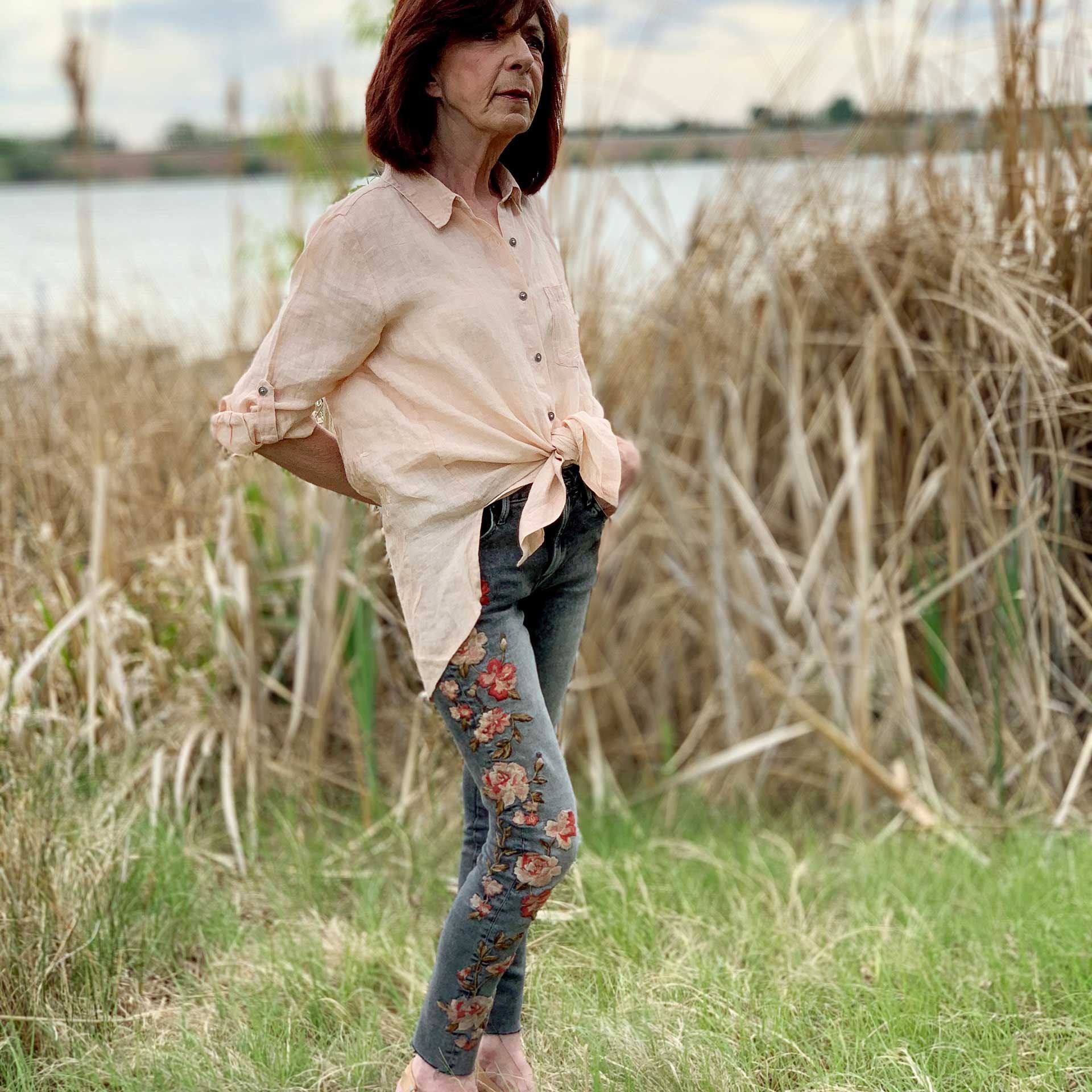 Fuzzy Peach Rose Jean