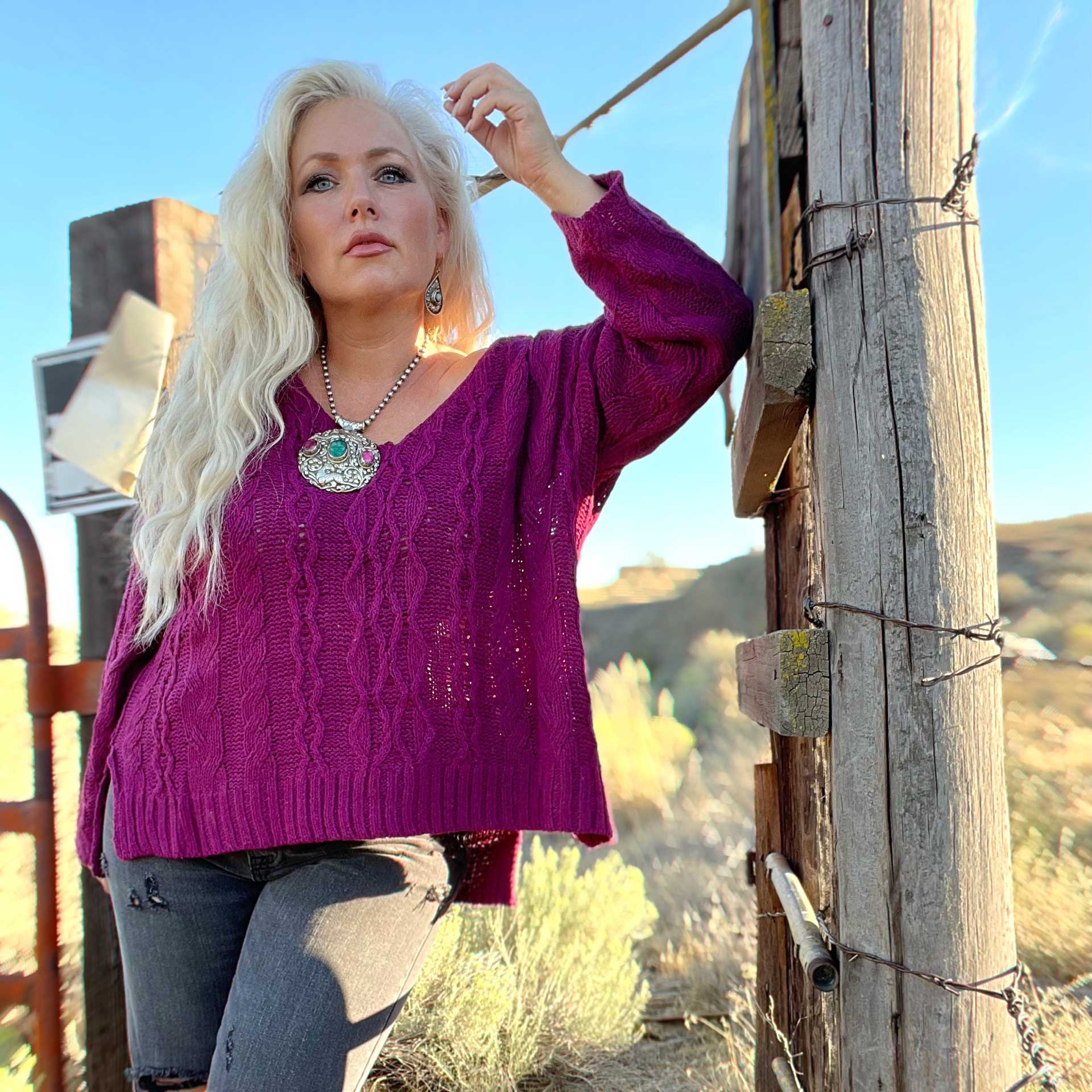 Harmony V-Neck Sweater (Magenta)