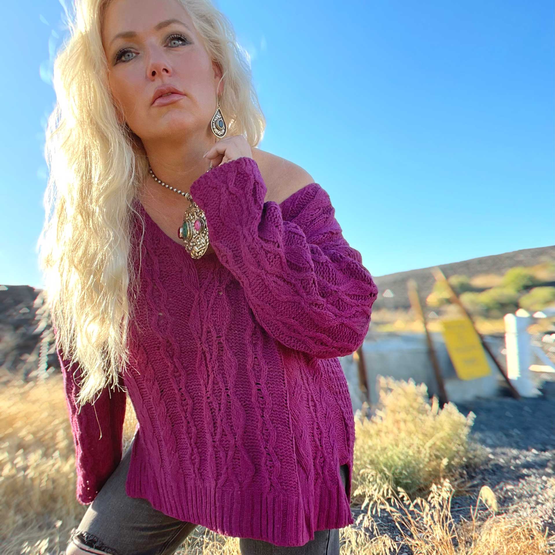 Harmony V-Neck Sweater (Magenta)