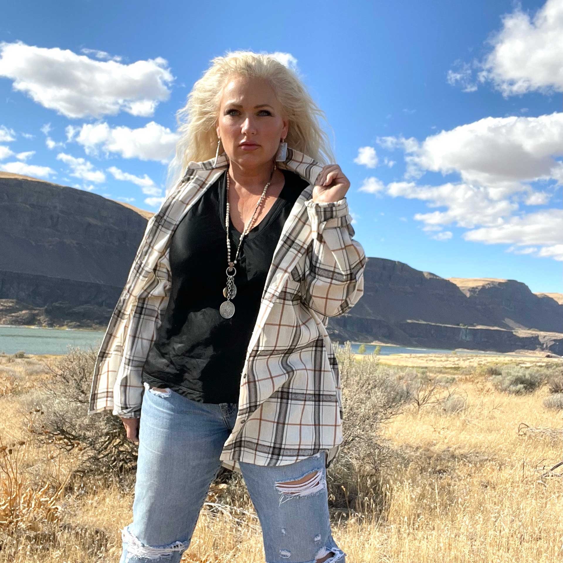 Jackson Hole Plaid Top (Bone)