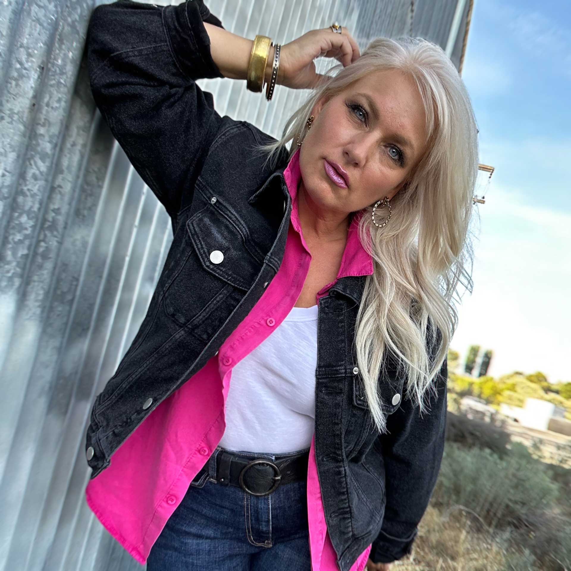 Jules Vintage Wash Denim Jacket (Black)