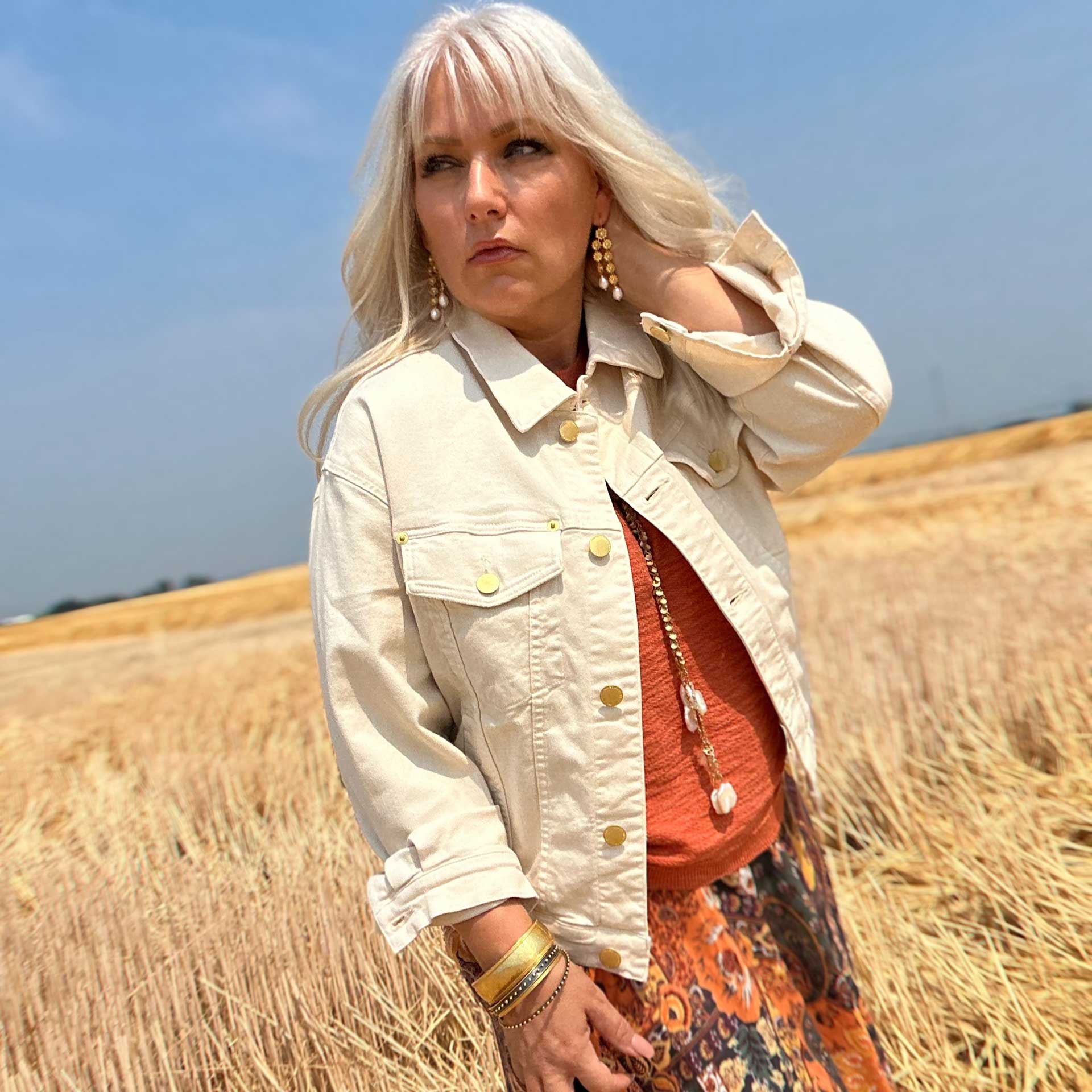 Jules Vintage Wash Denim Jacket (Ivory)