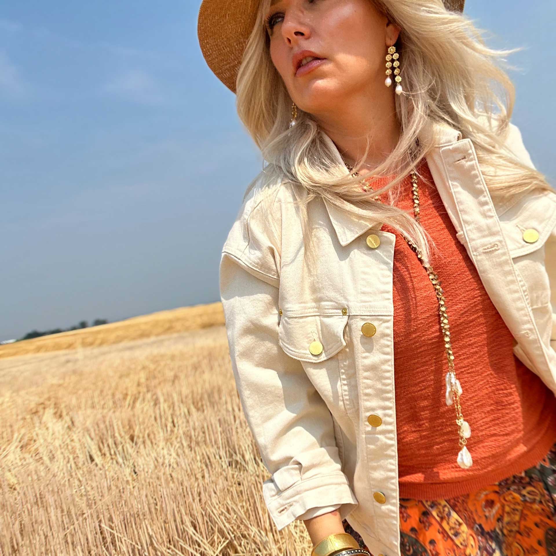 Jules Vintage Wash Denim Jacket (Ivory)