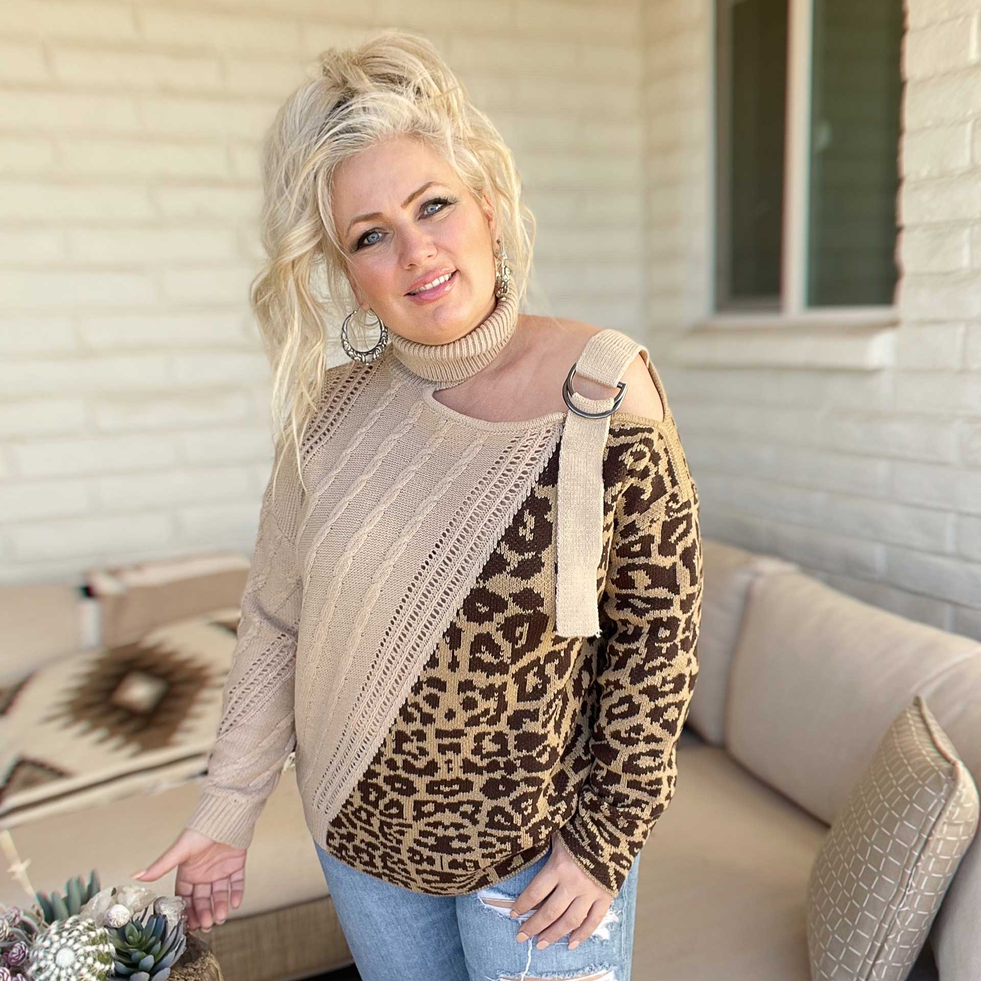 Jungle Cat Cold Shoulder Sweater