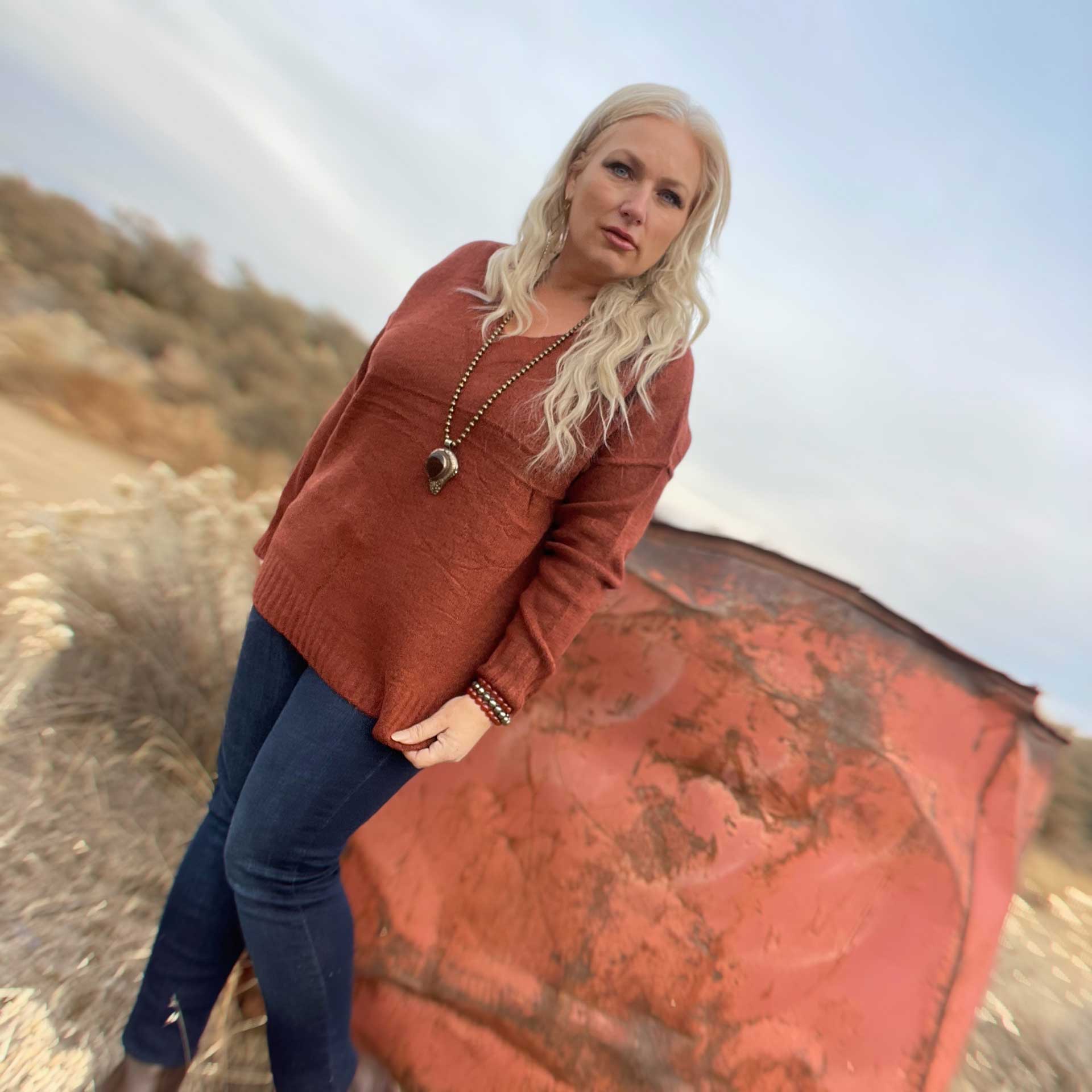 Luna V-Neck Sweater (Auburn)