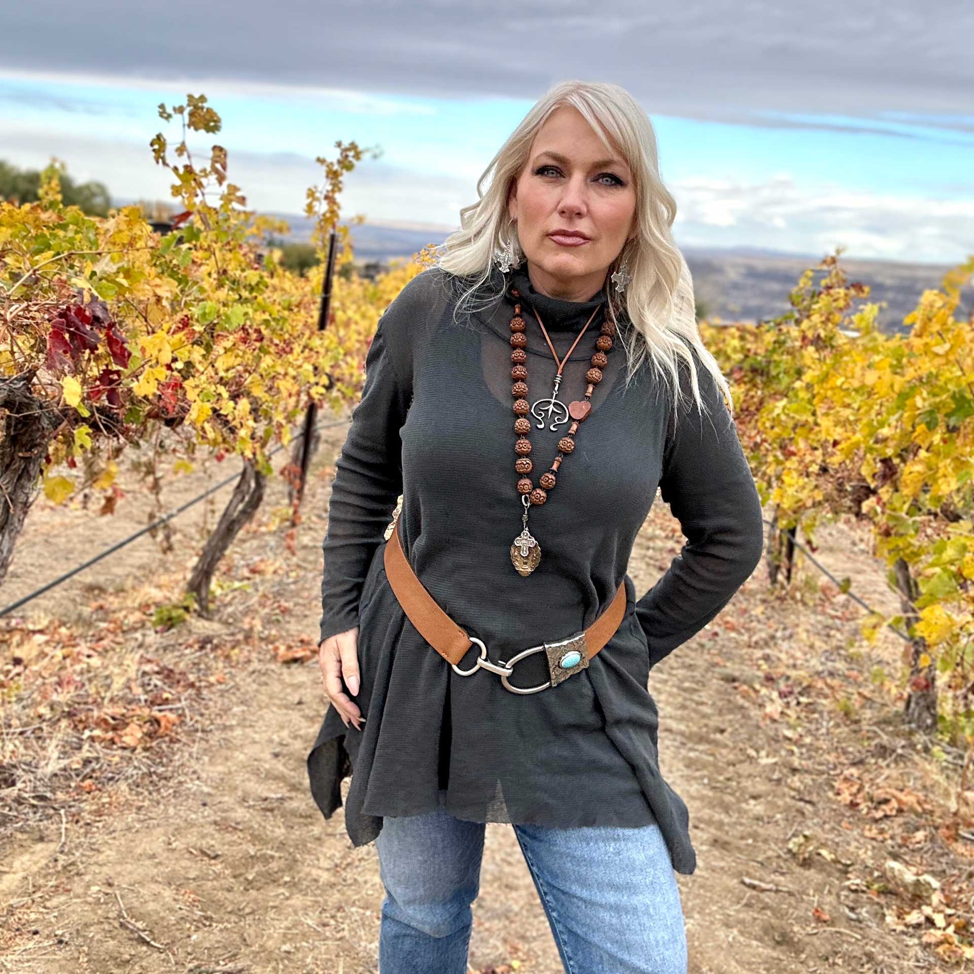 Marcella Cotton Mesh Turtleneck (Charcoal)