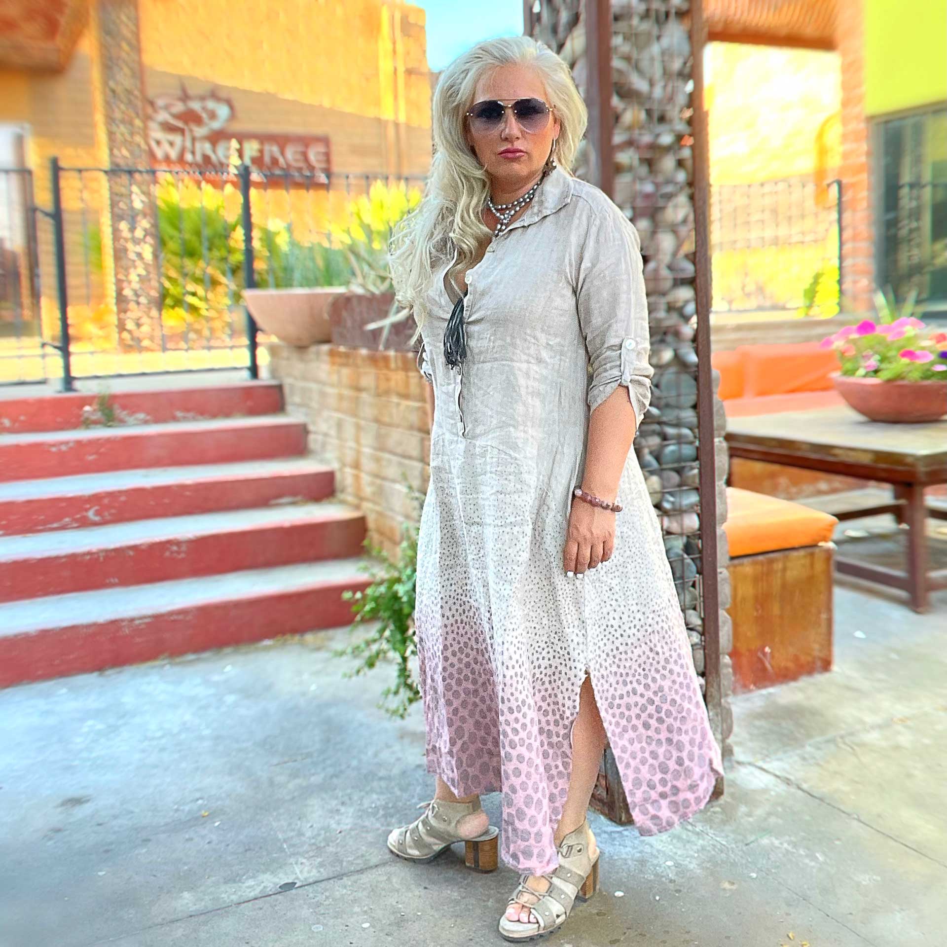 Mariposa Gradient Polka Dot Linen Kaftan