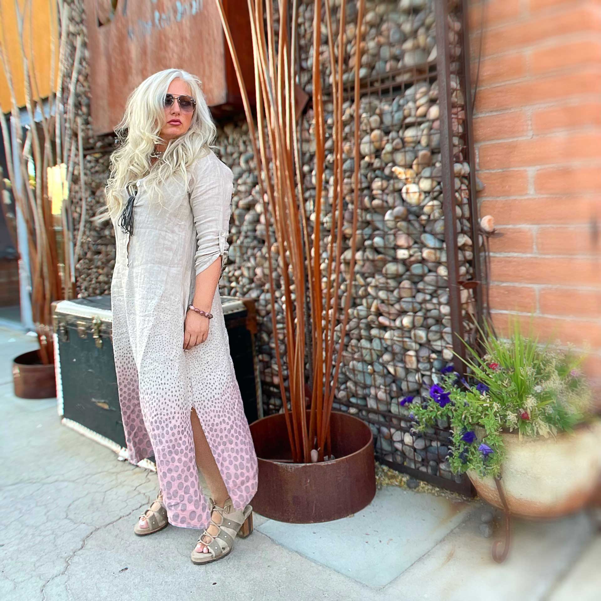 Mariposa Gradient Polka Dot Linen Kaftan