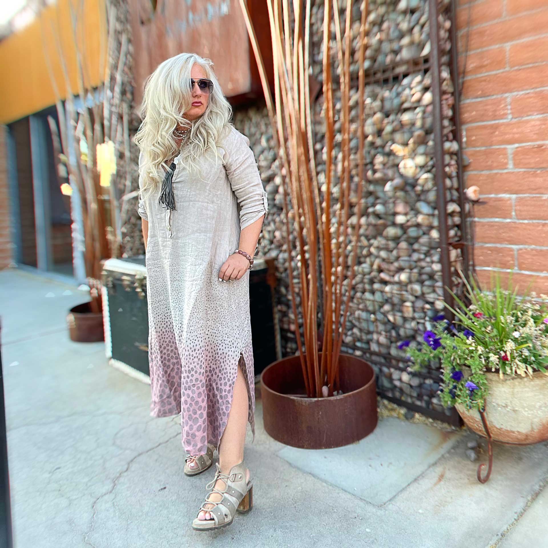 Mariposa Gradient Polka Dot Linen Kaftan