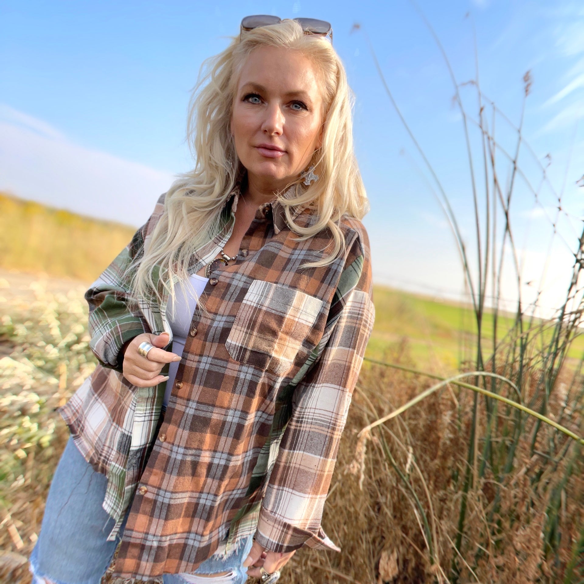 Mixed Flannel Button-Up (Forest)