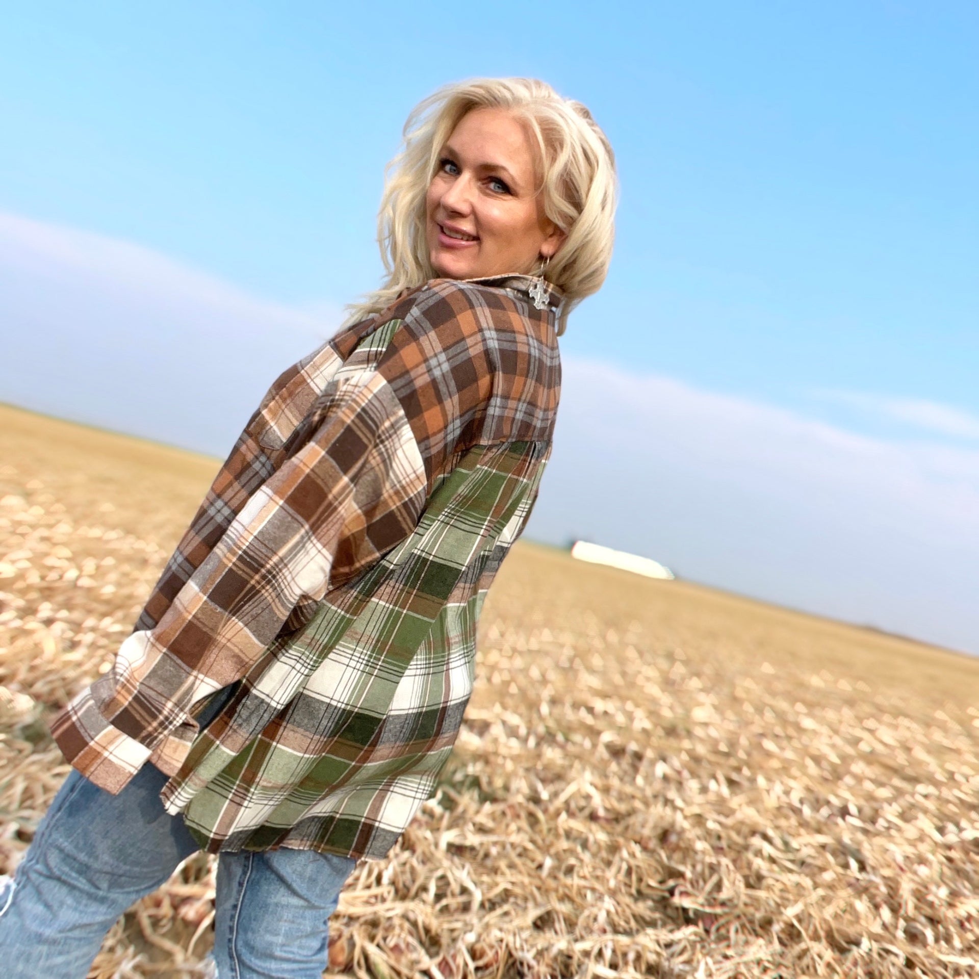 Mixed Flannel Button-Up (Forest)