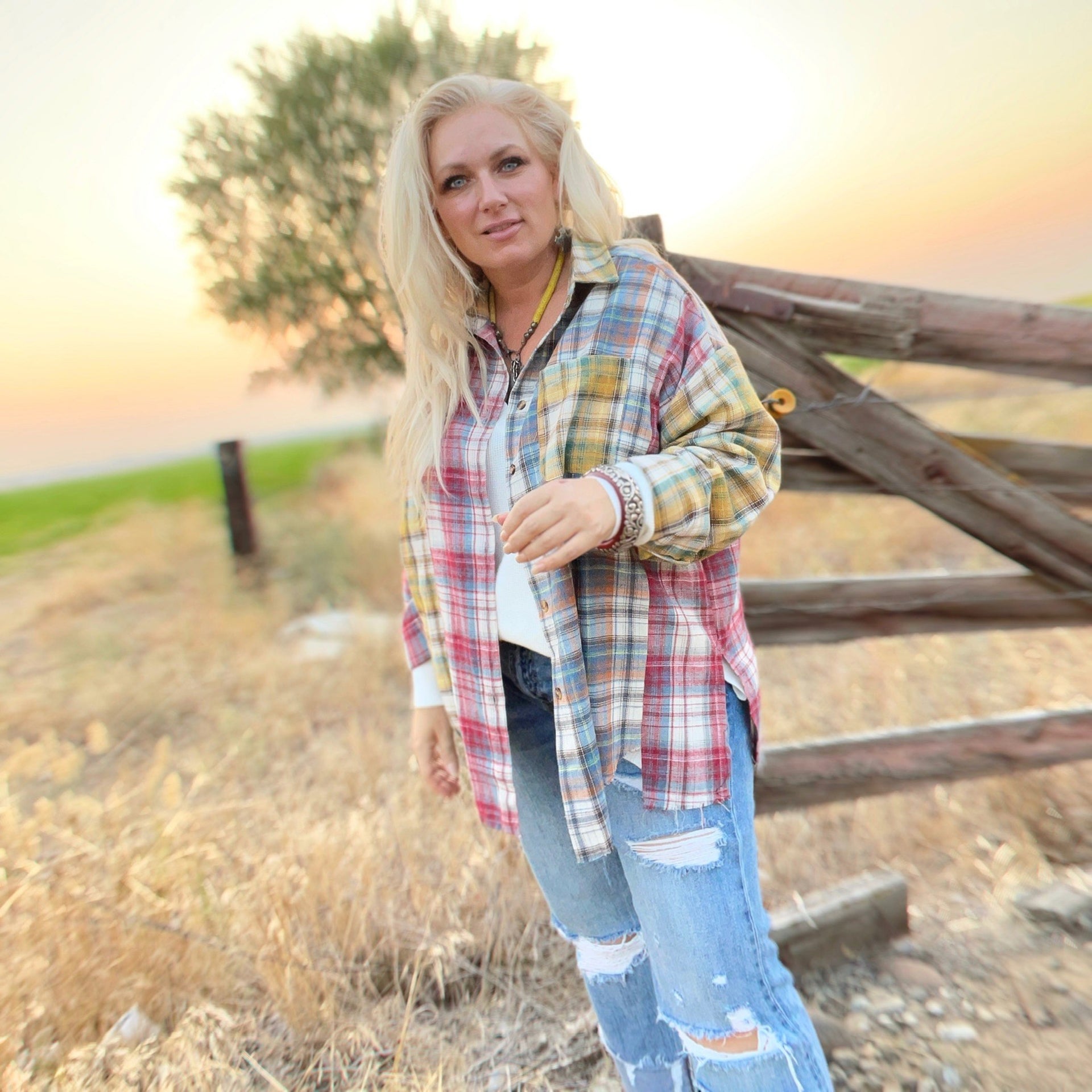 Mixed Flannel Button-Up (Gold)