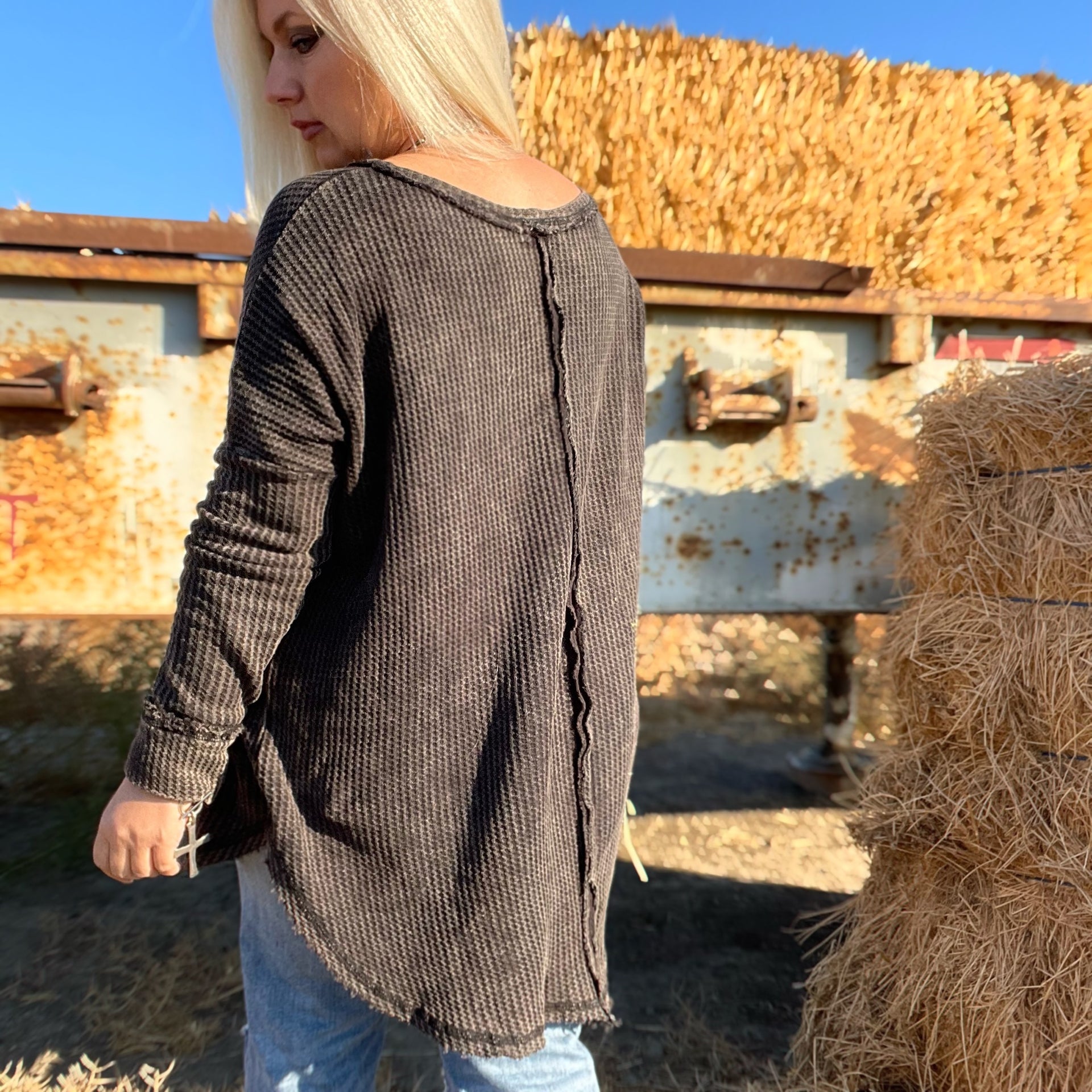 Modern Love Waffle Knit Top (Black)