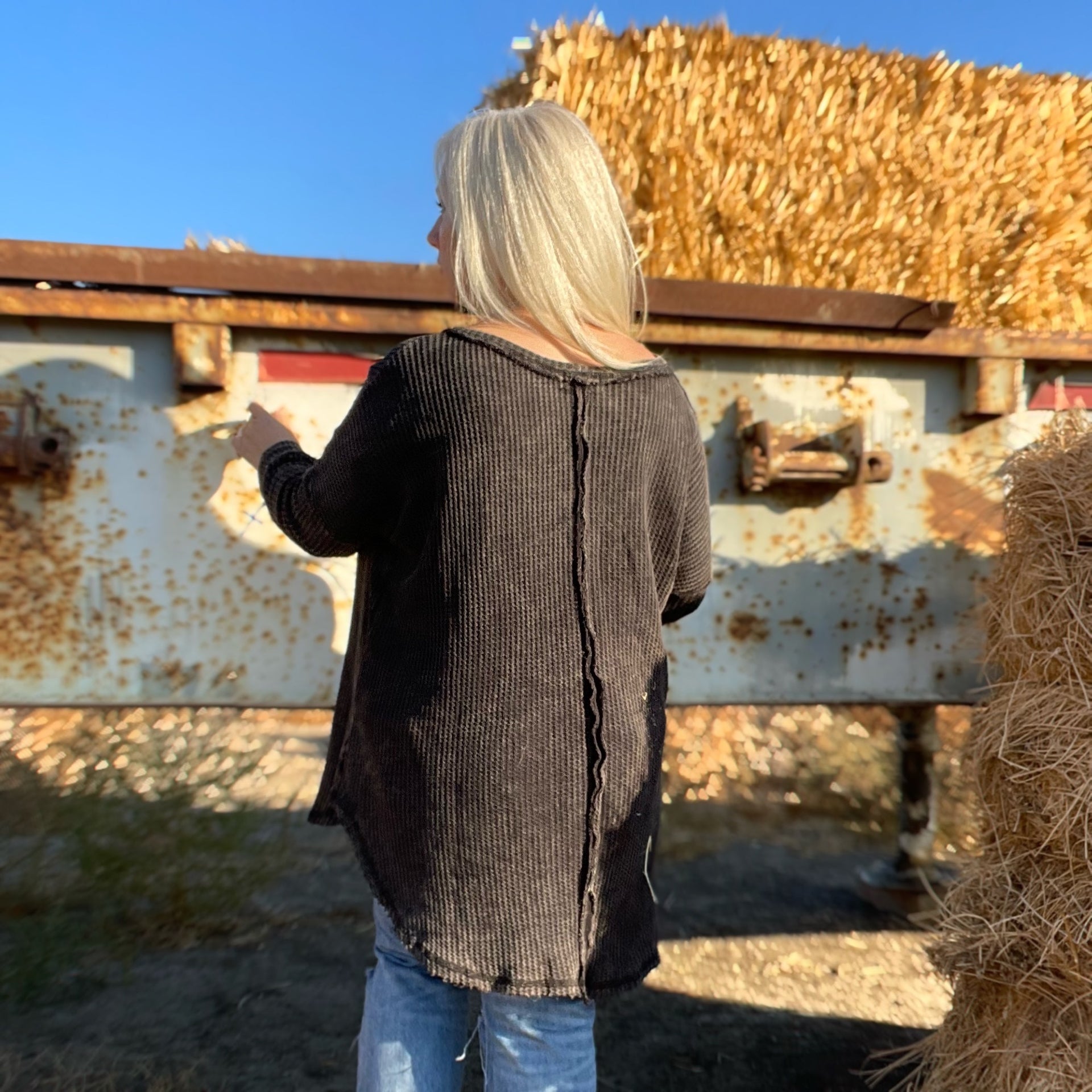 Modern Love Waffle Knit Top (Black)