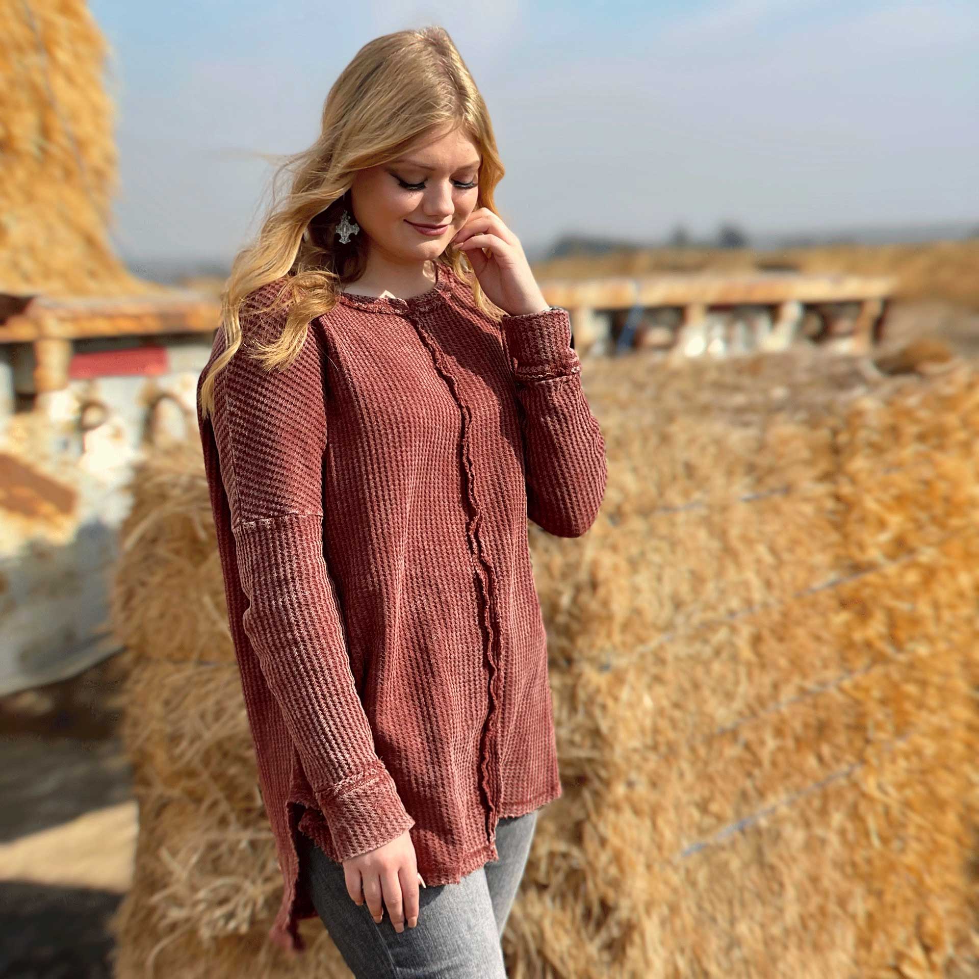 Modern Love Waffle Knit Top (Cinnamon)