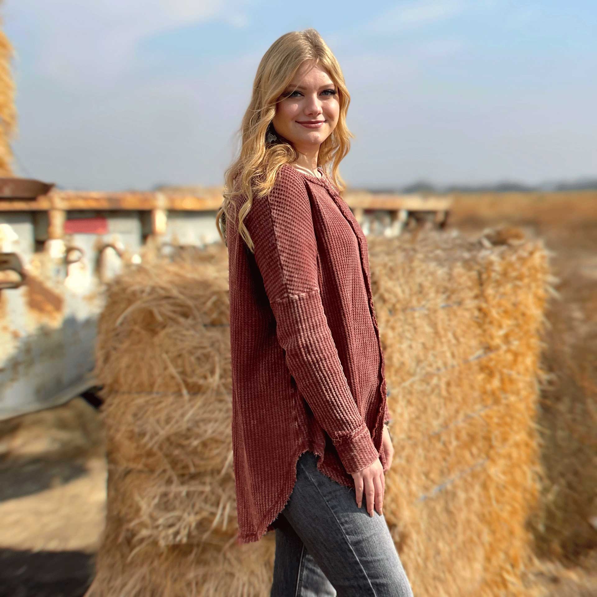 Modern Love Waffle Knit Top (Cinnamon)