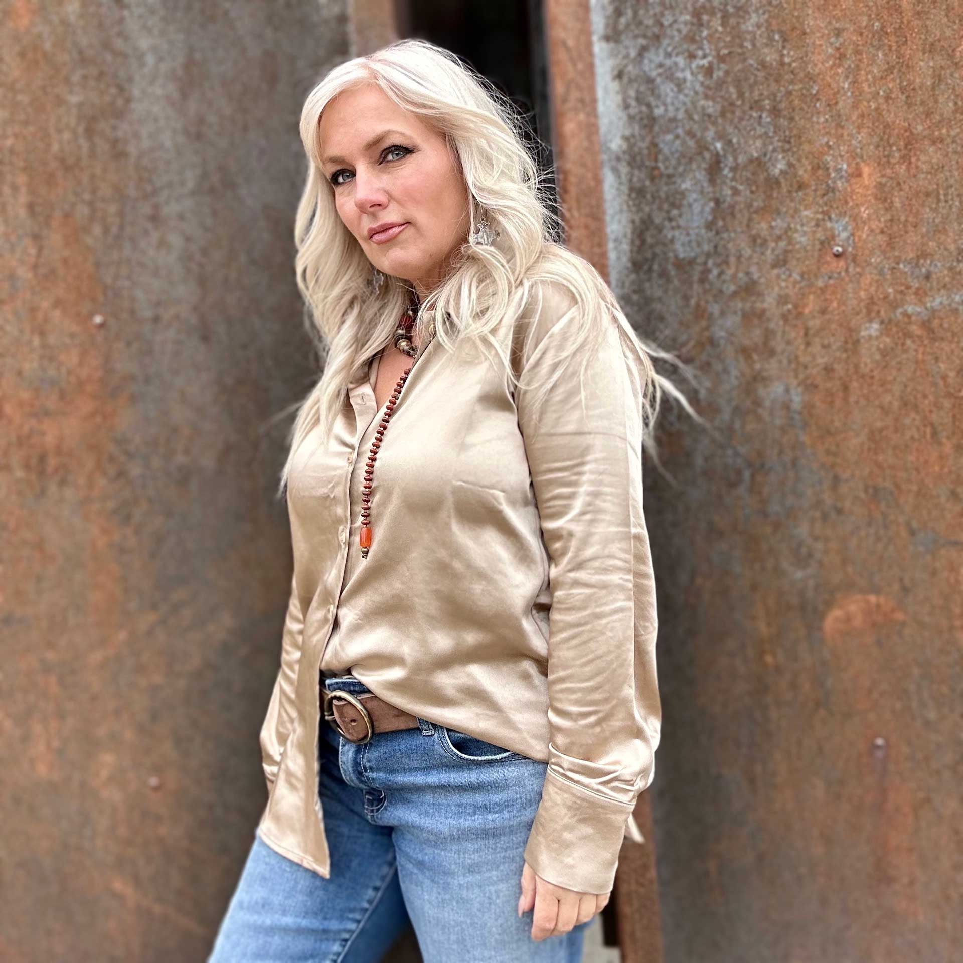 Monaco Silky Blouse (Biscotti)