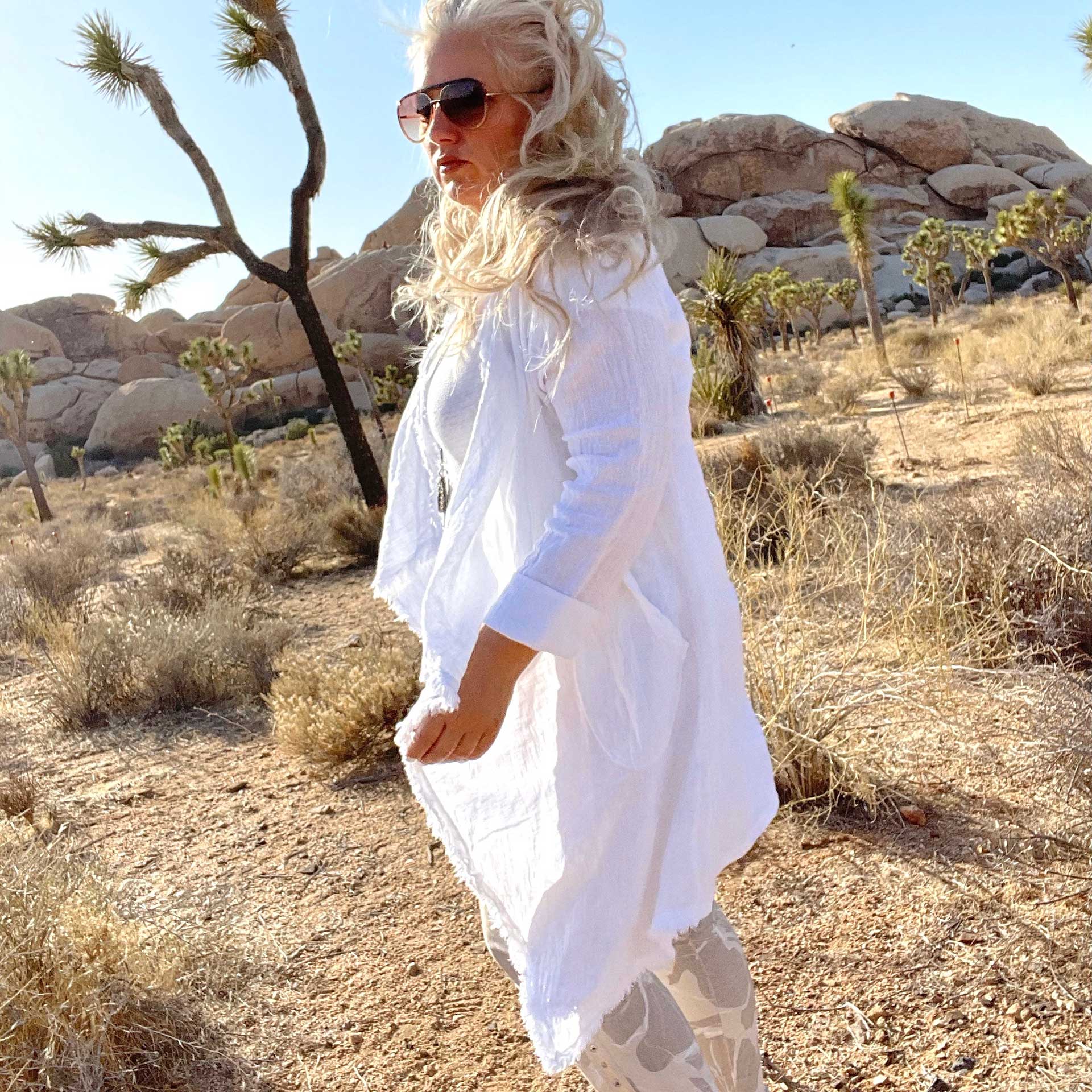 Nightingale Waterfall Linen Cardigan (White)