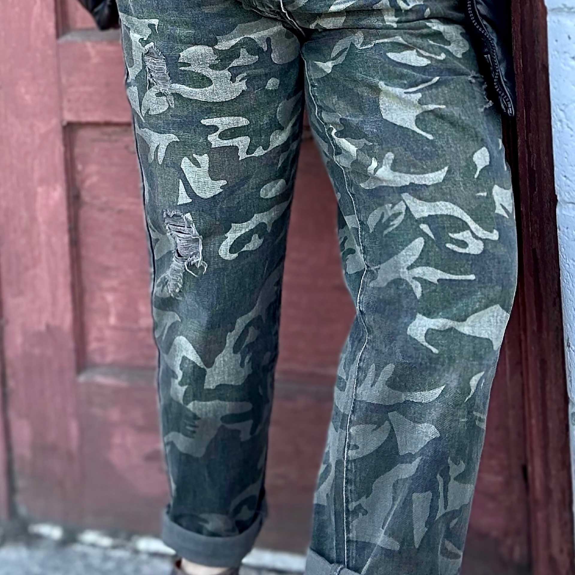 Nikki Highrise Camo Boyfriend Jean