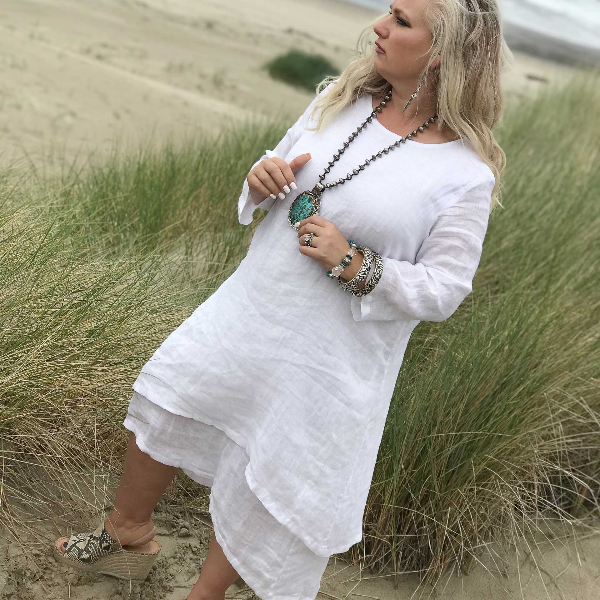 Paige Linen Dress (White)