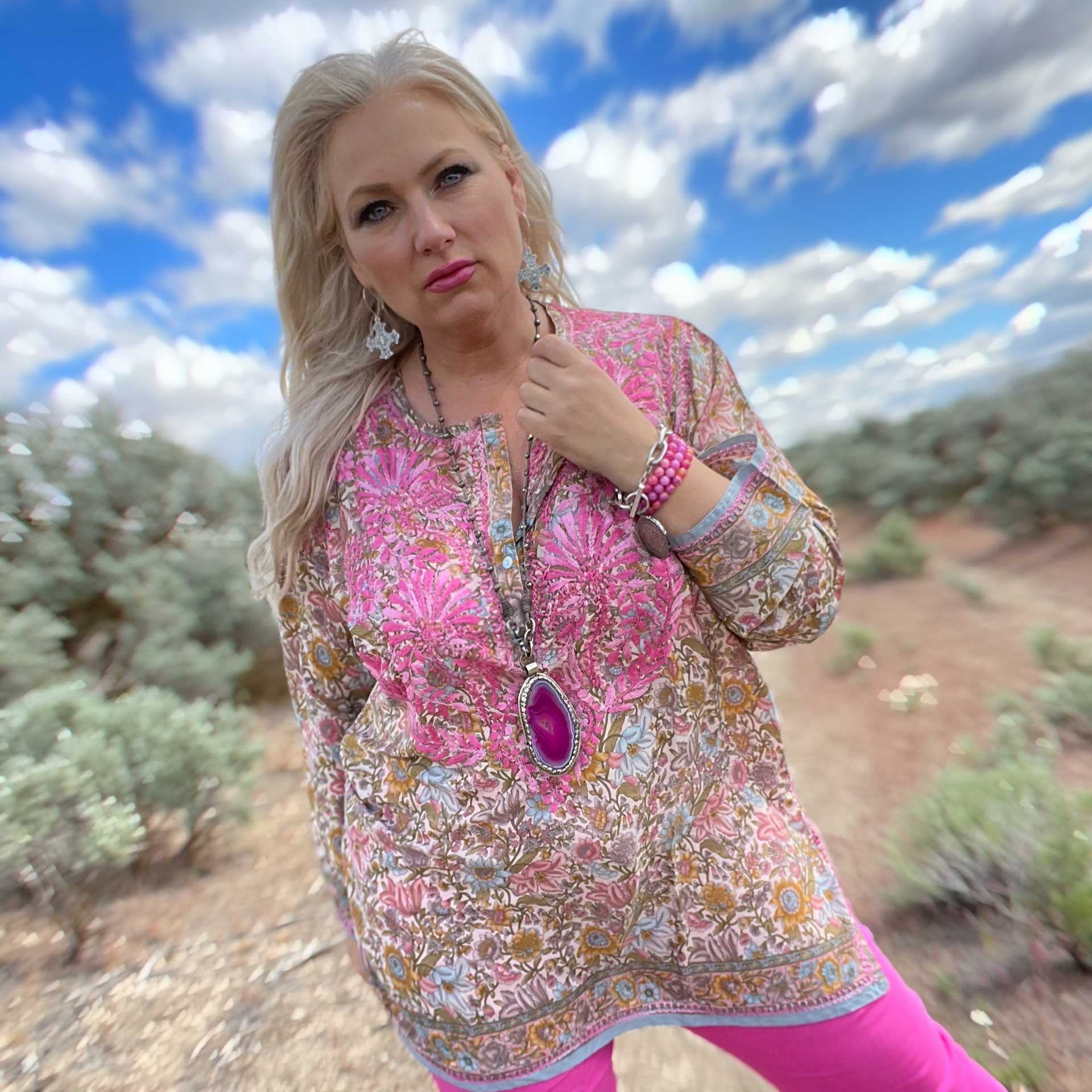 Paisley Essence Silk Tunic (Pink)