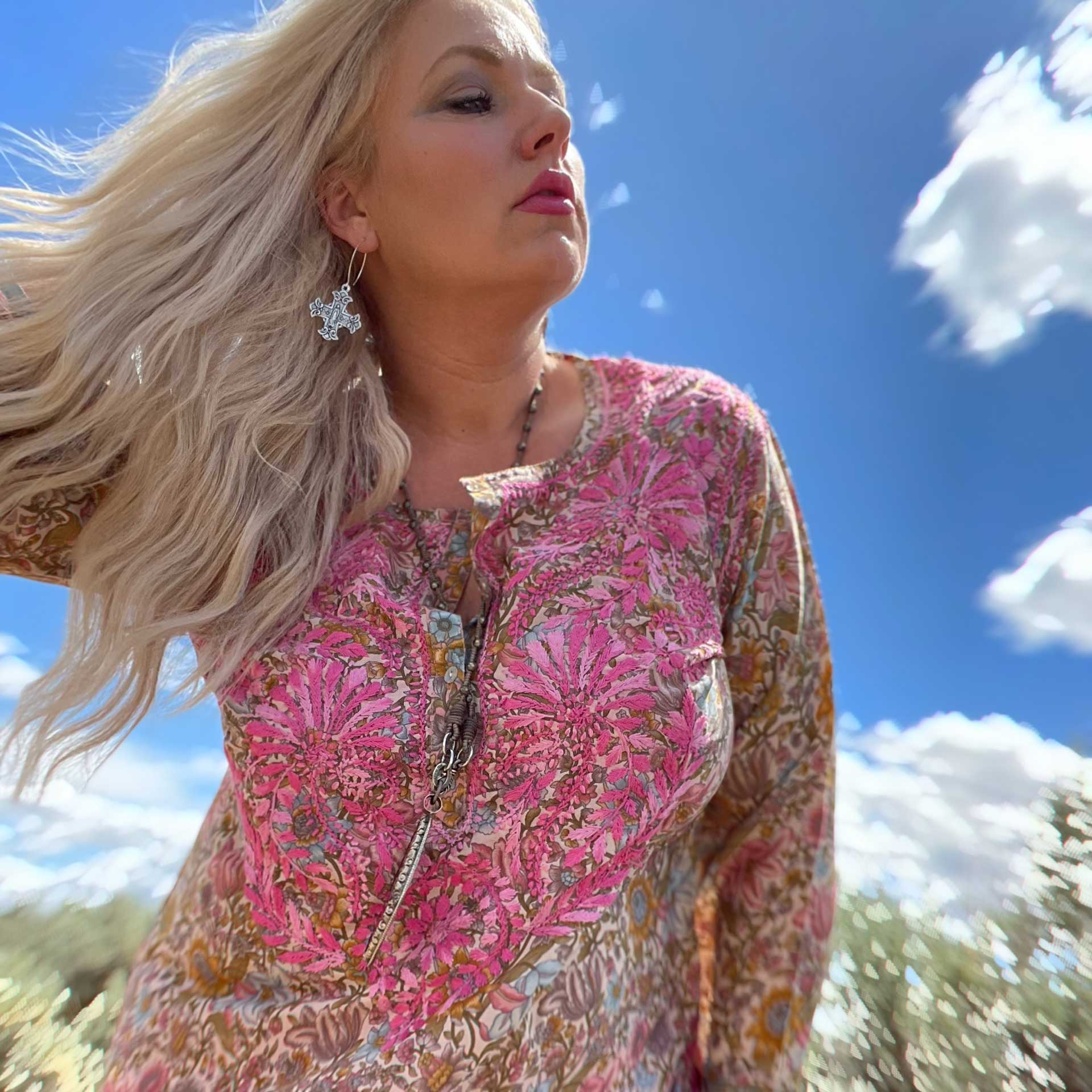 Paisley Essence Silk Tunic (Pink)