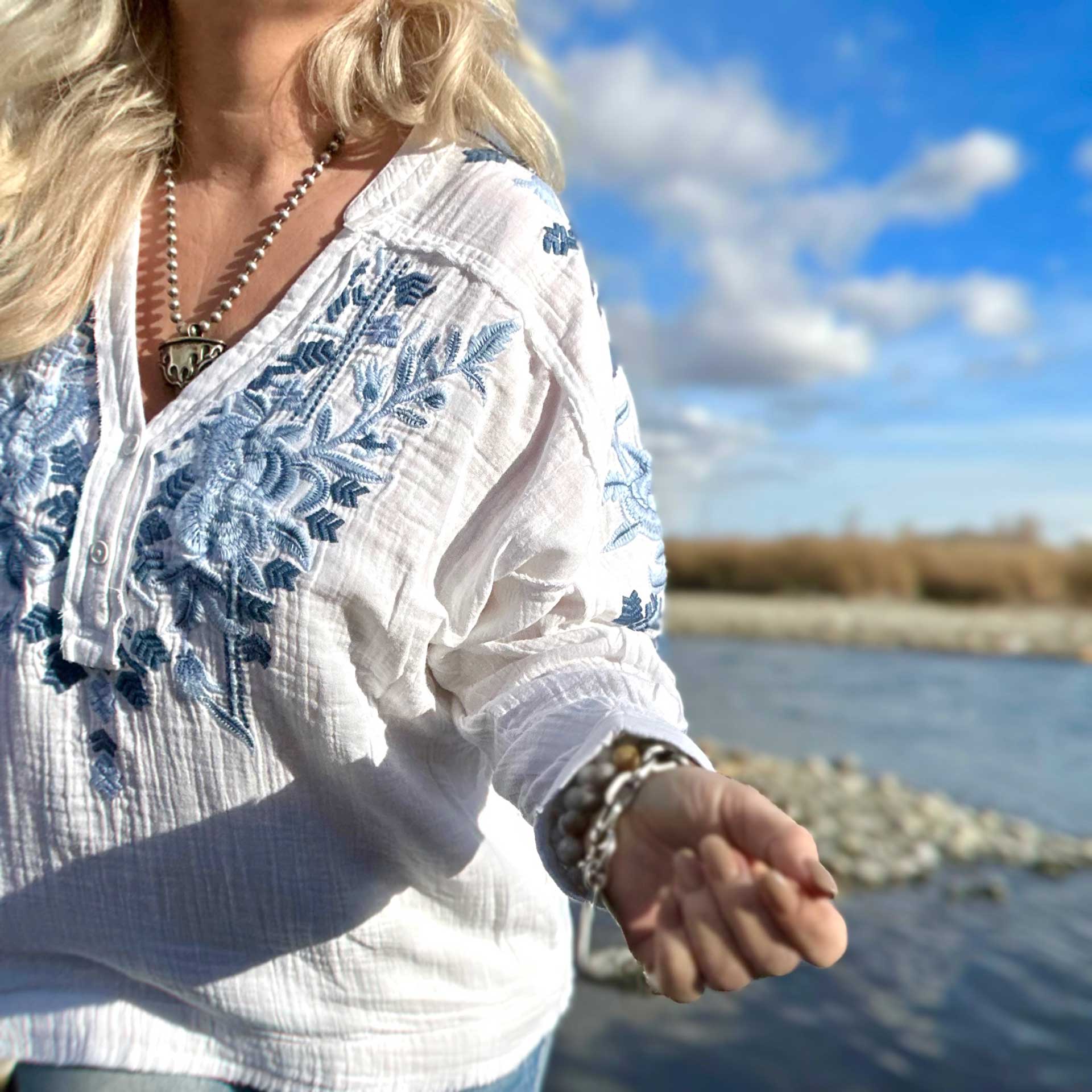 Pia Cotton Blouse (Blue)